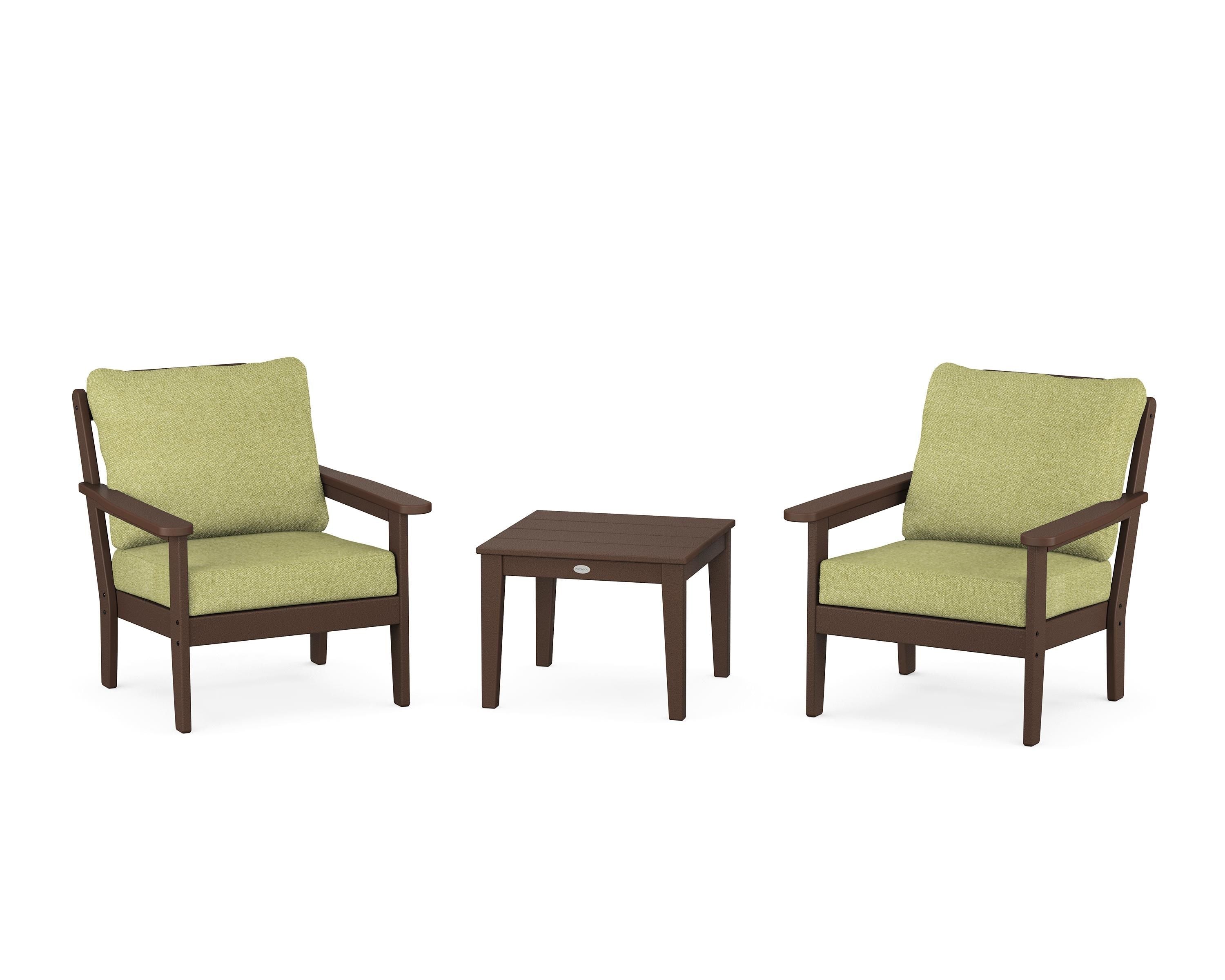 Country Living Cottage 3-Piece Deep Seating Set in Mahogany / Chartreuse Boucle