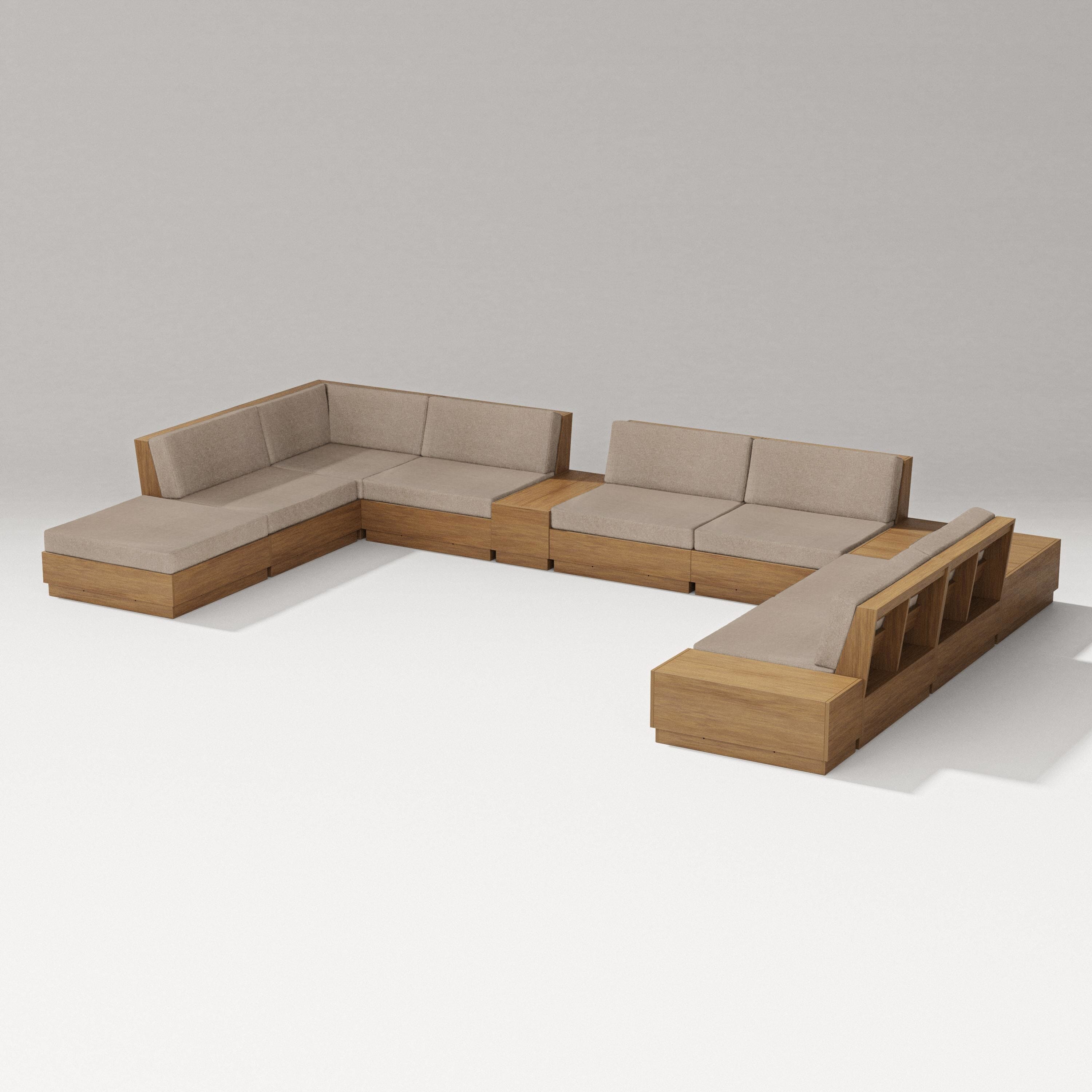 PW Designer Series Elevate 11-Piece Conversation Sectional Set in Natural / Spiced Burlap