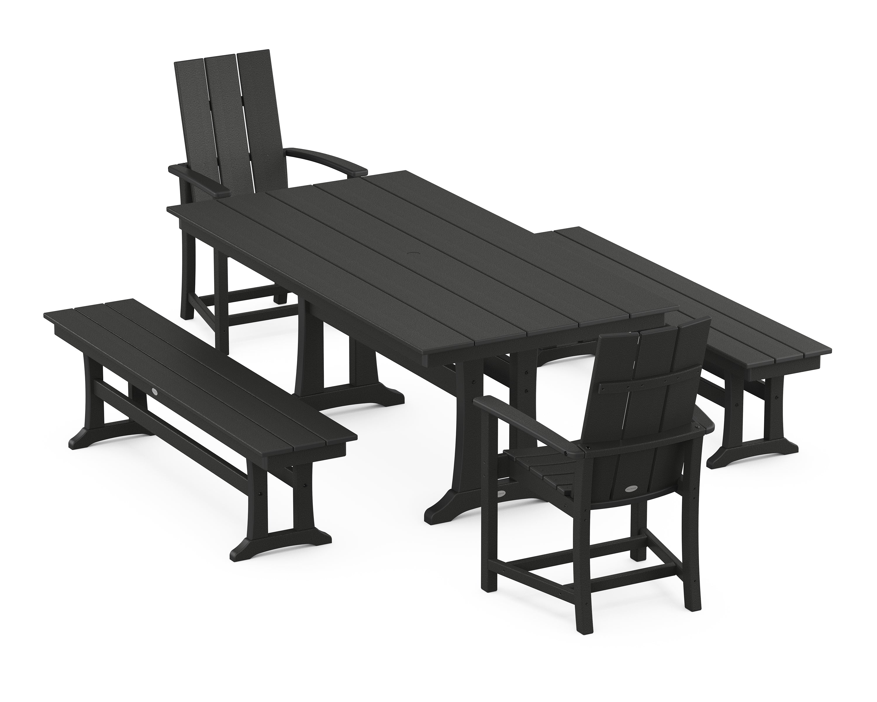 POLYWOOD® Modern Adirondack 5-Piece Farmhouse Dining Set With Trestle Legs in Black