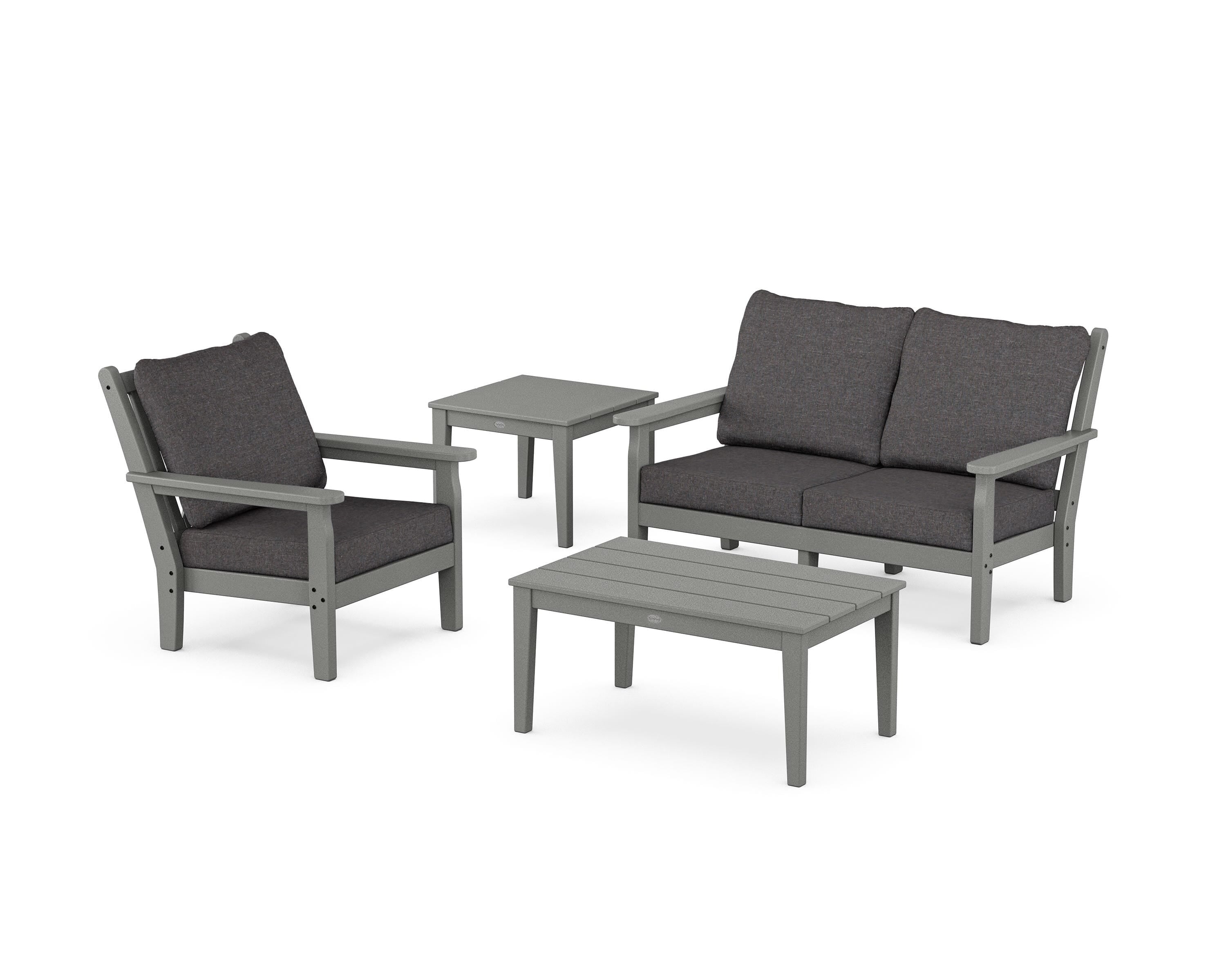 POLYWOOD Chippendale 4-Piece Deep Seating Set in Slate Grey / Ash Charcoal