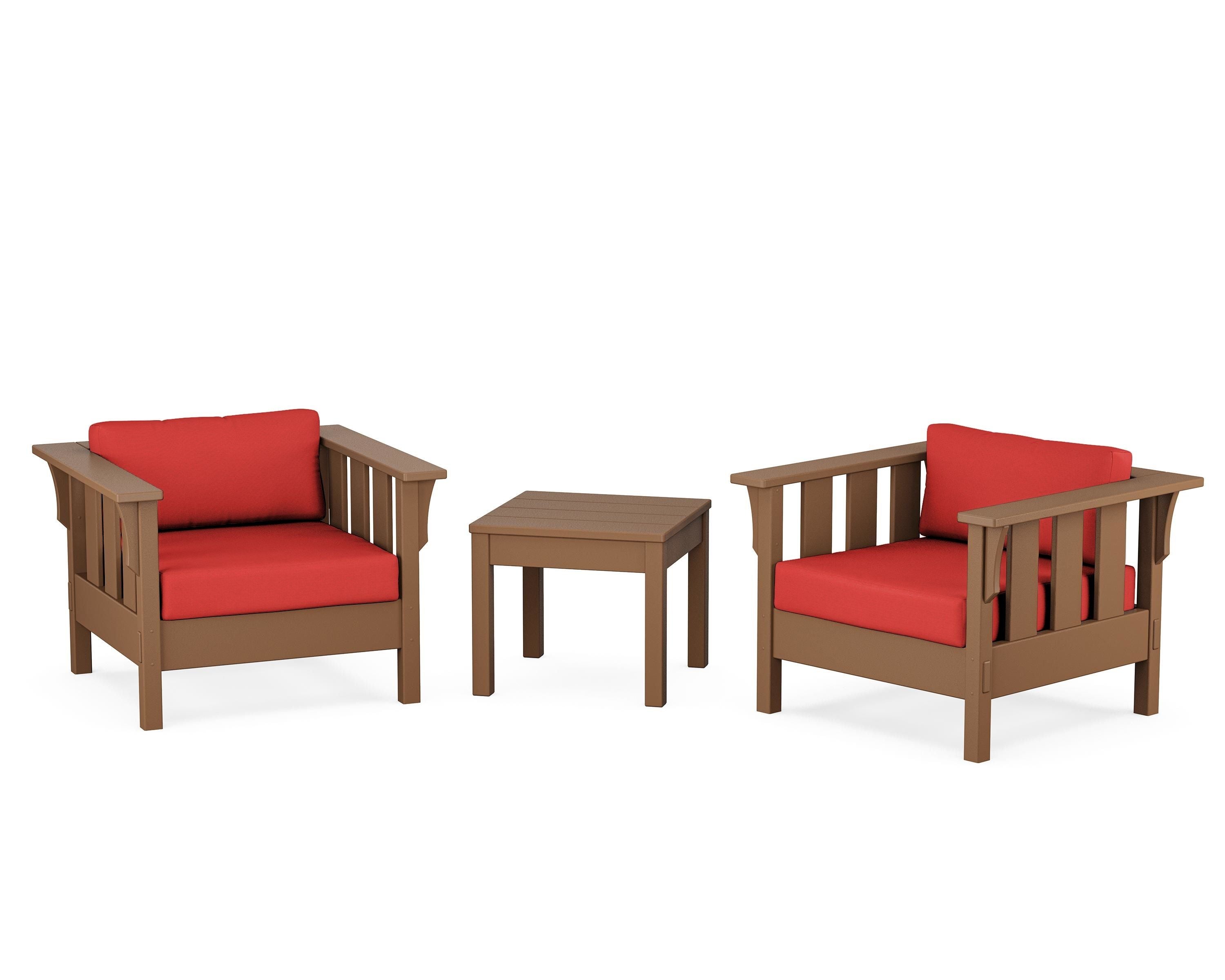 Martha Stewart by POLYWOOD Acadia 3-Piece Deep Seating Set in Teak / Crimson Linen