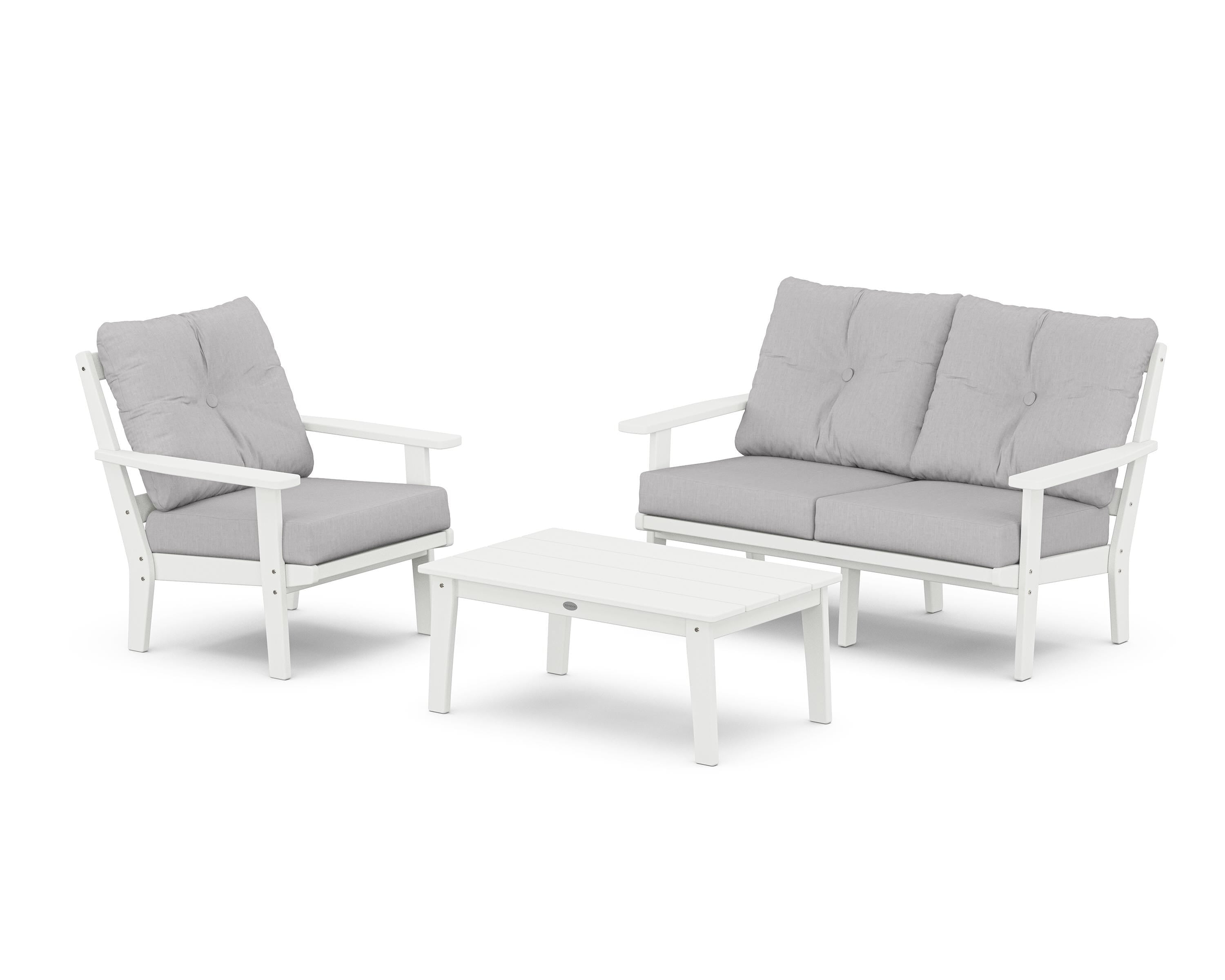POLYWOOD Prairie 3-Piece Deep Seating Set with Loveseat in White / Granite