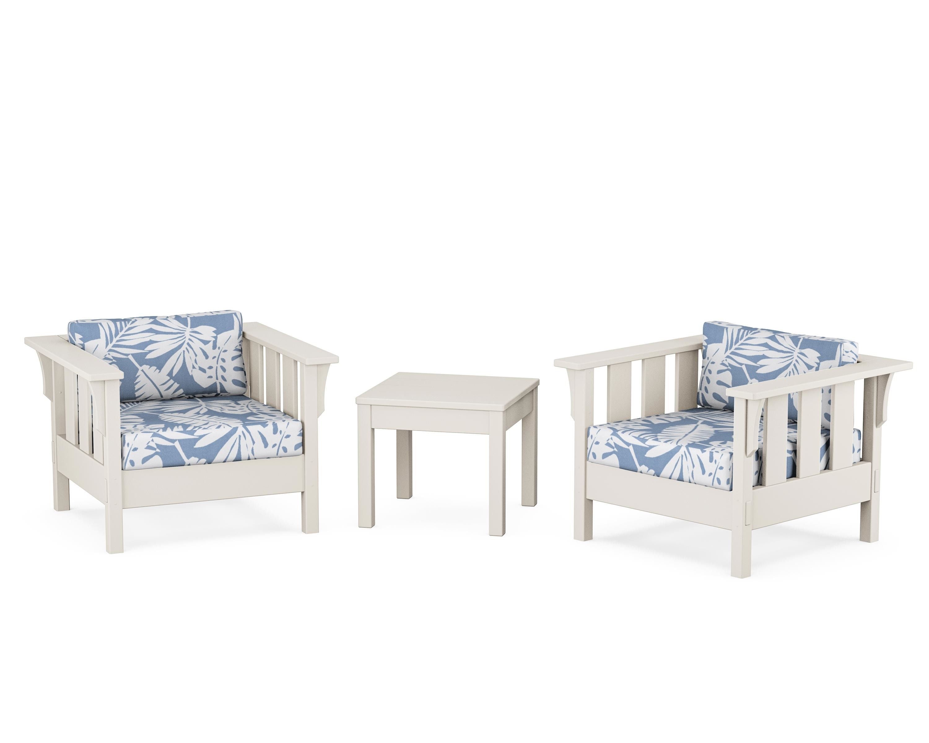 Martha Stewart by POLYWOOD Acadia 3-Piece Deep Seating Set in Sand / Leaf Sky Blue