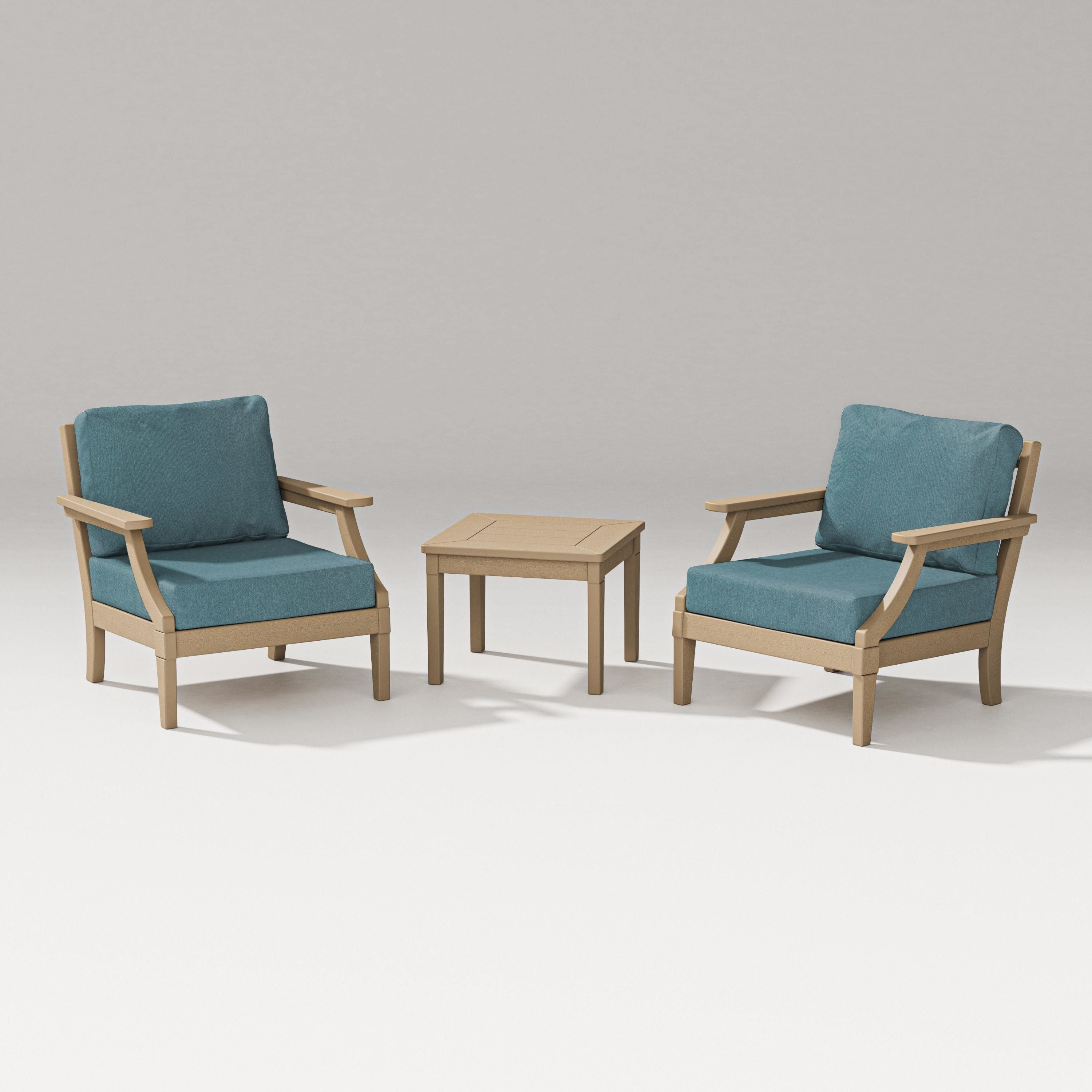 PW Designer Series Estate 3-Piece Lounge Chair Set in Vintage Sahara / Ocean Teal