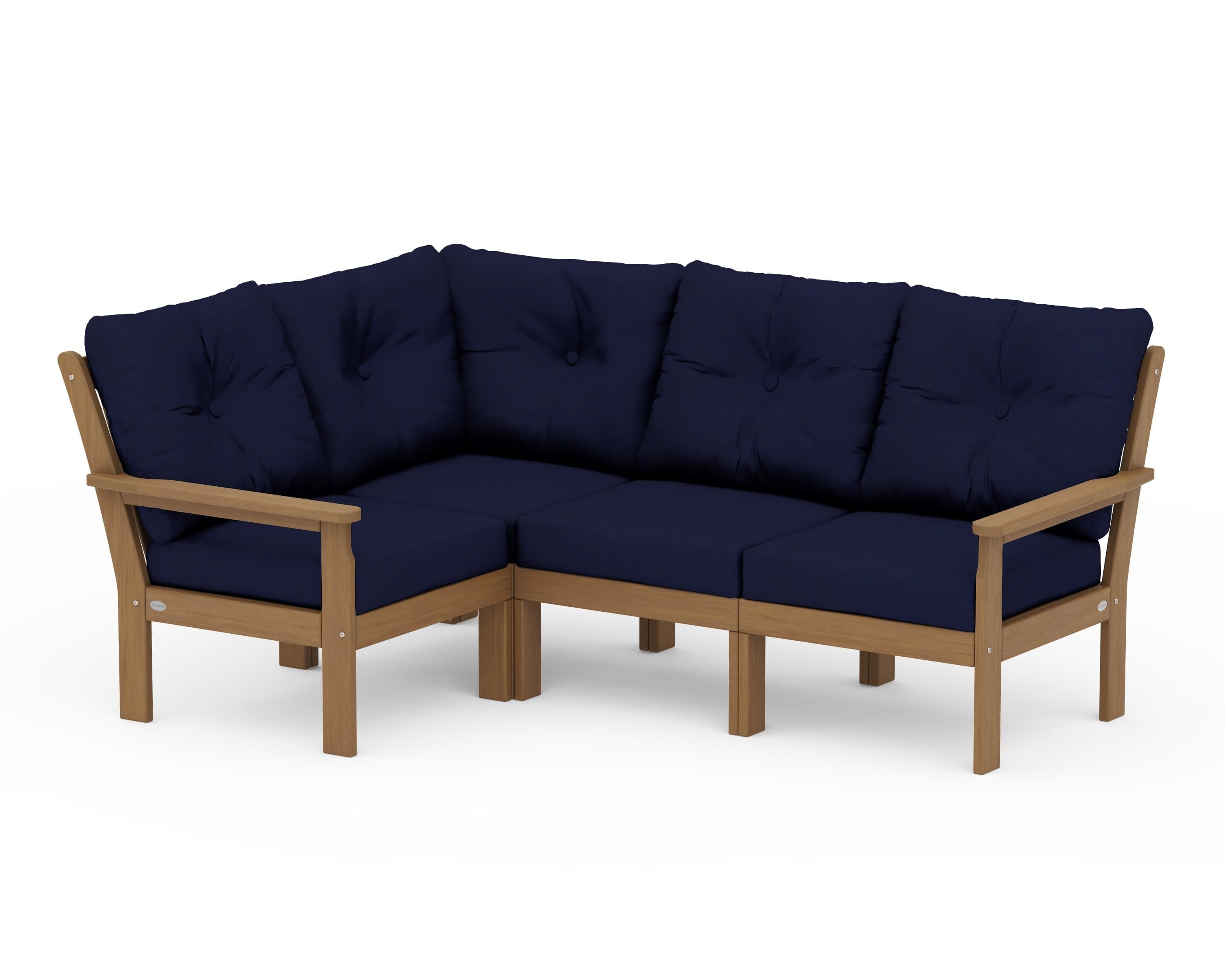 POLYWOOD Vineyard 4-Piece Sectional in Natural / Navy