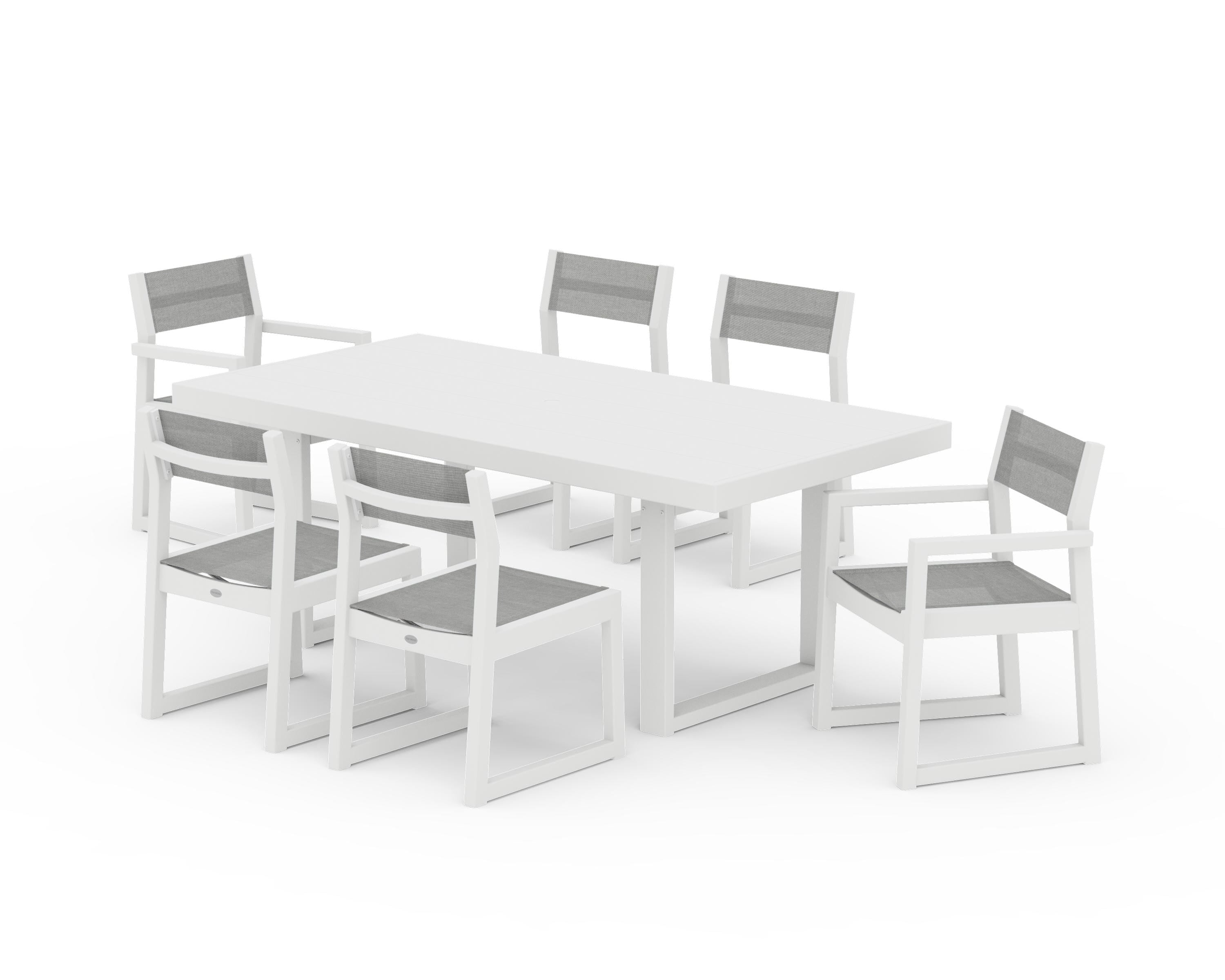 POLYWOOD EDGE Sling 7-Piece Dining Set in White / Metallic Sling