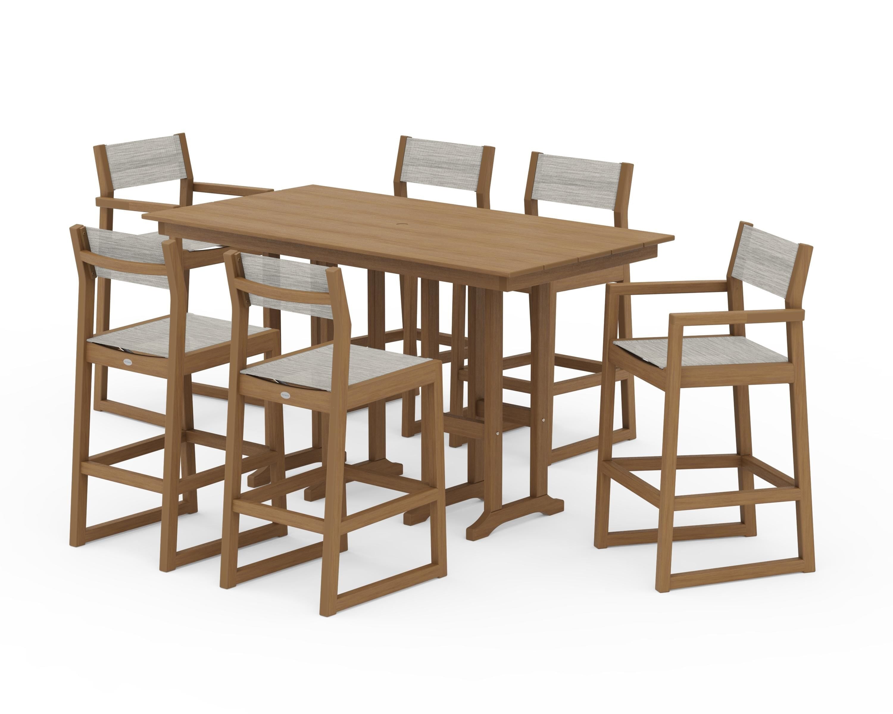 POLYWOOD EDGE Sling 7-Piece Farmhouse Bar Set in Natural / Birch Sling