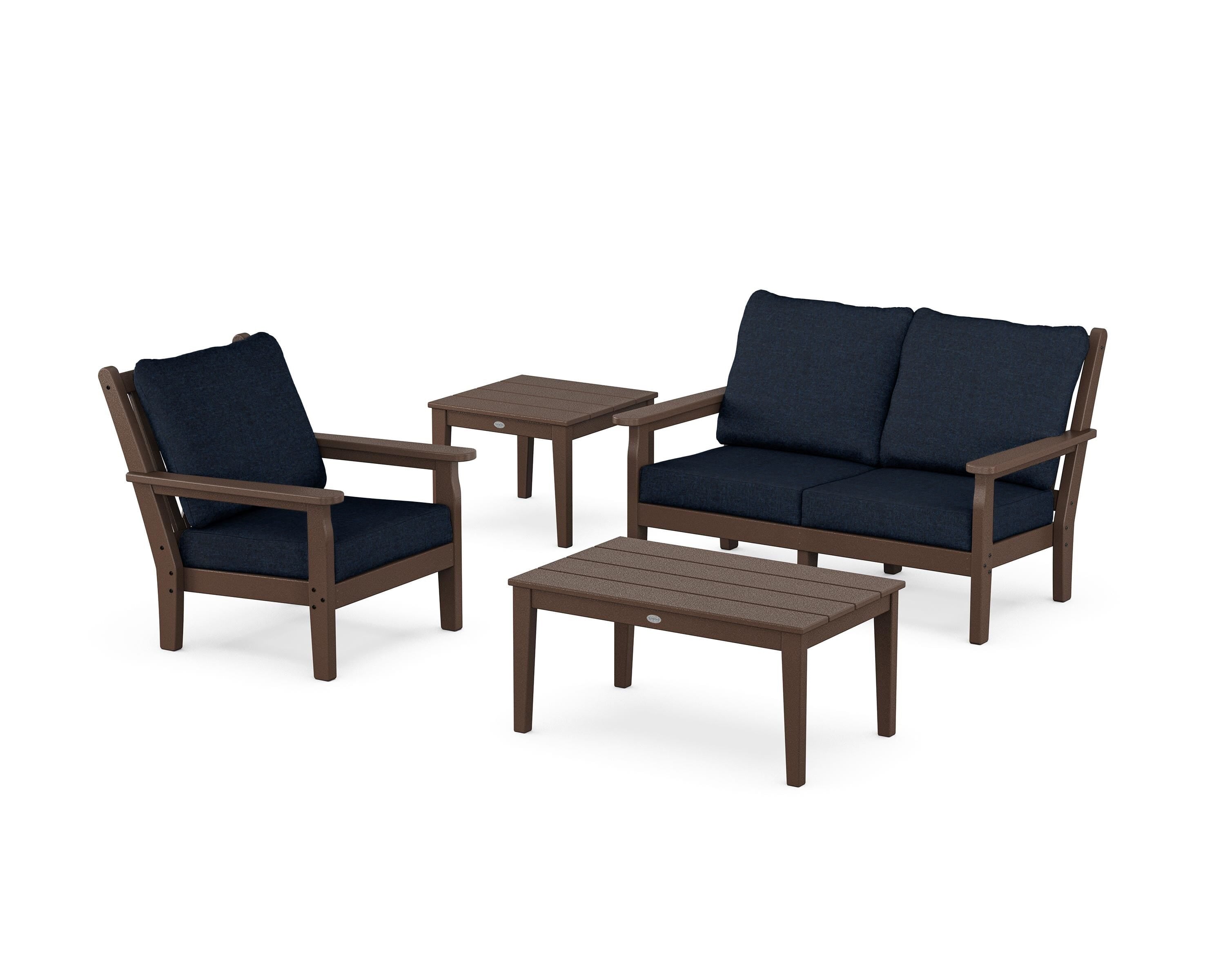 POLYWOOD Chippendale 4-Piece Deep Seating Set in Mahogany / Marine Indigo