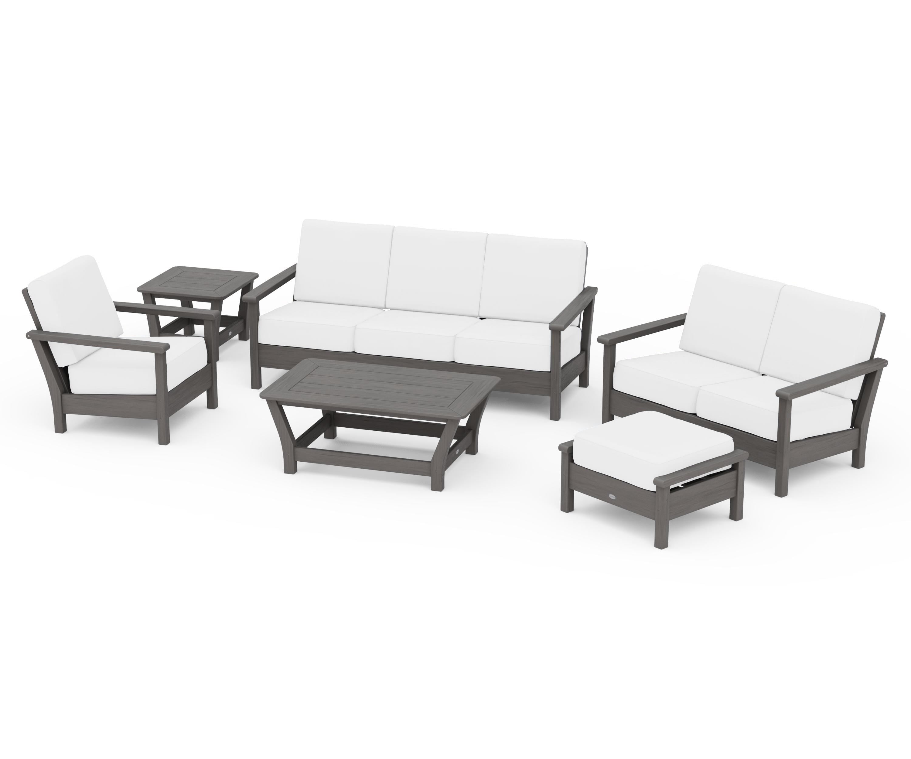 POLYWOOD Harbour 6-Piece Outdoor Living Set in Driftwood / Natural