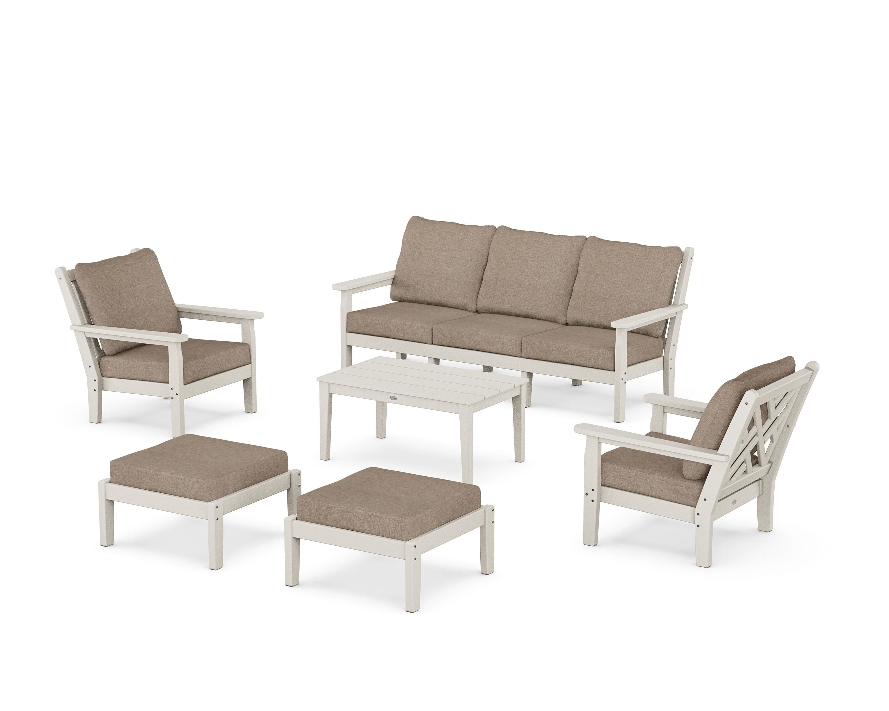 POLYWOOD Chippendale 6-Piece Lounge Sofa Set in Sand / Spiced Burlap