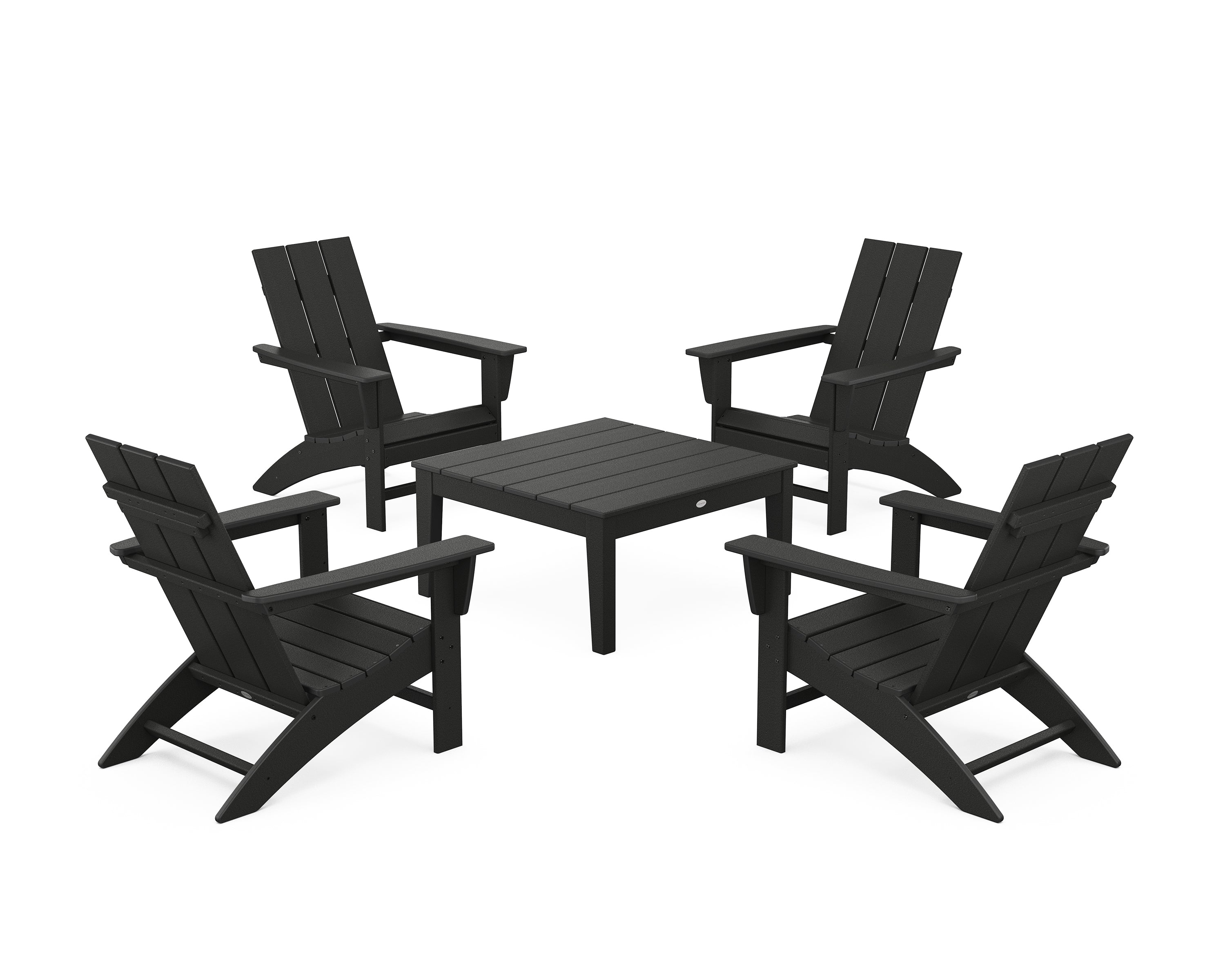 POLYWOOD® 5-Piece Modern Adirondack Chair Conversation Set with 36" Conversation Table in Black