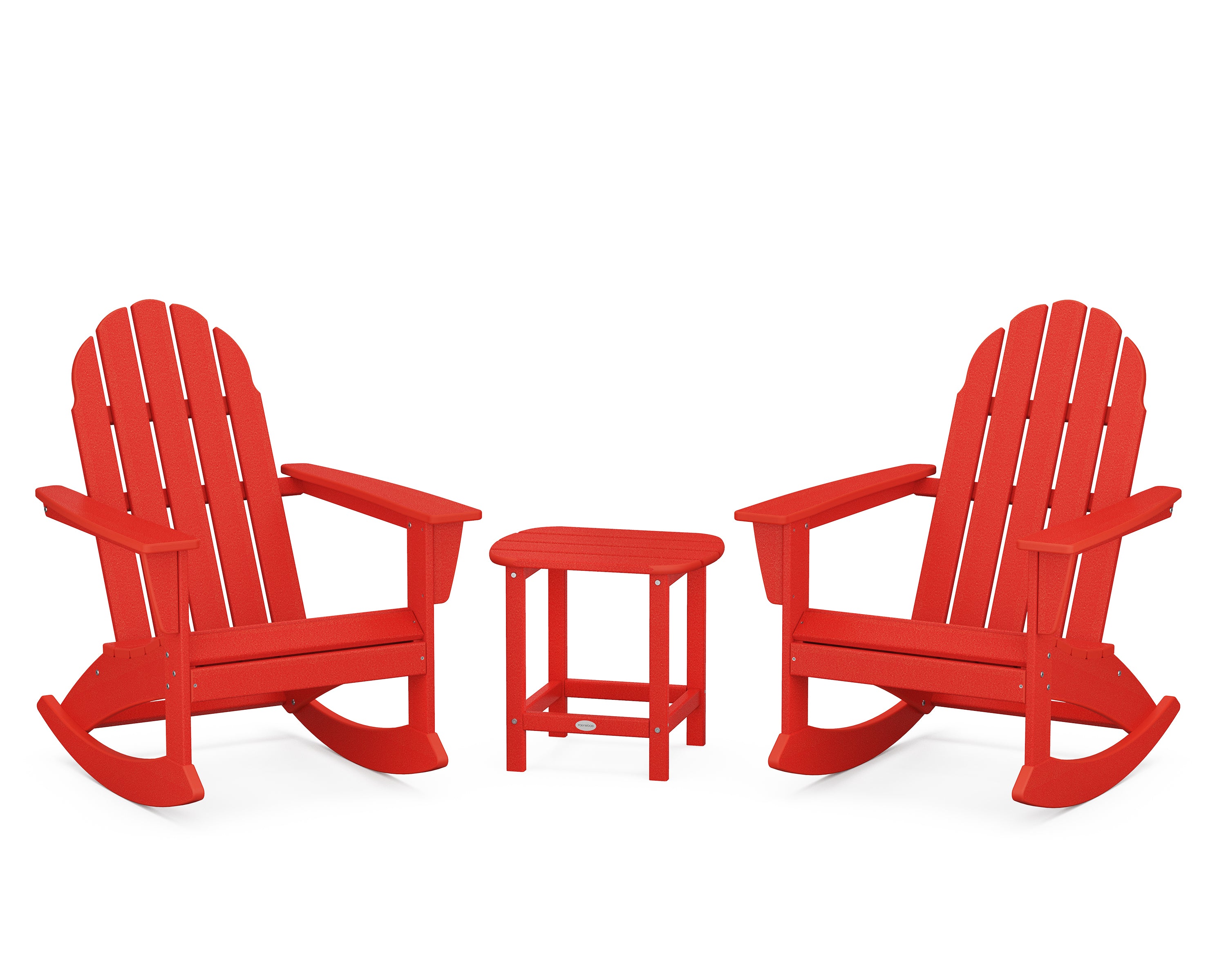 POLYWOOD® Vineyard 3-Piece Adirondack Rocking Chair Set with South Beach 18" Side Table in Sunset Red