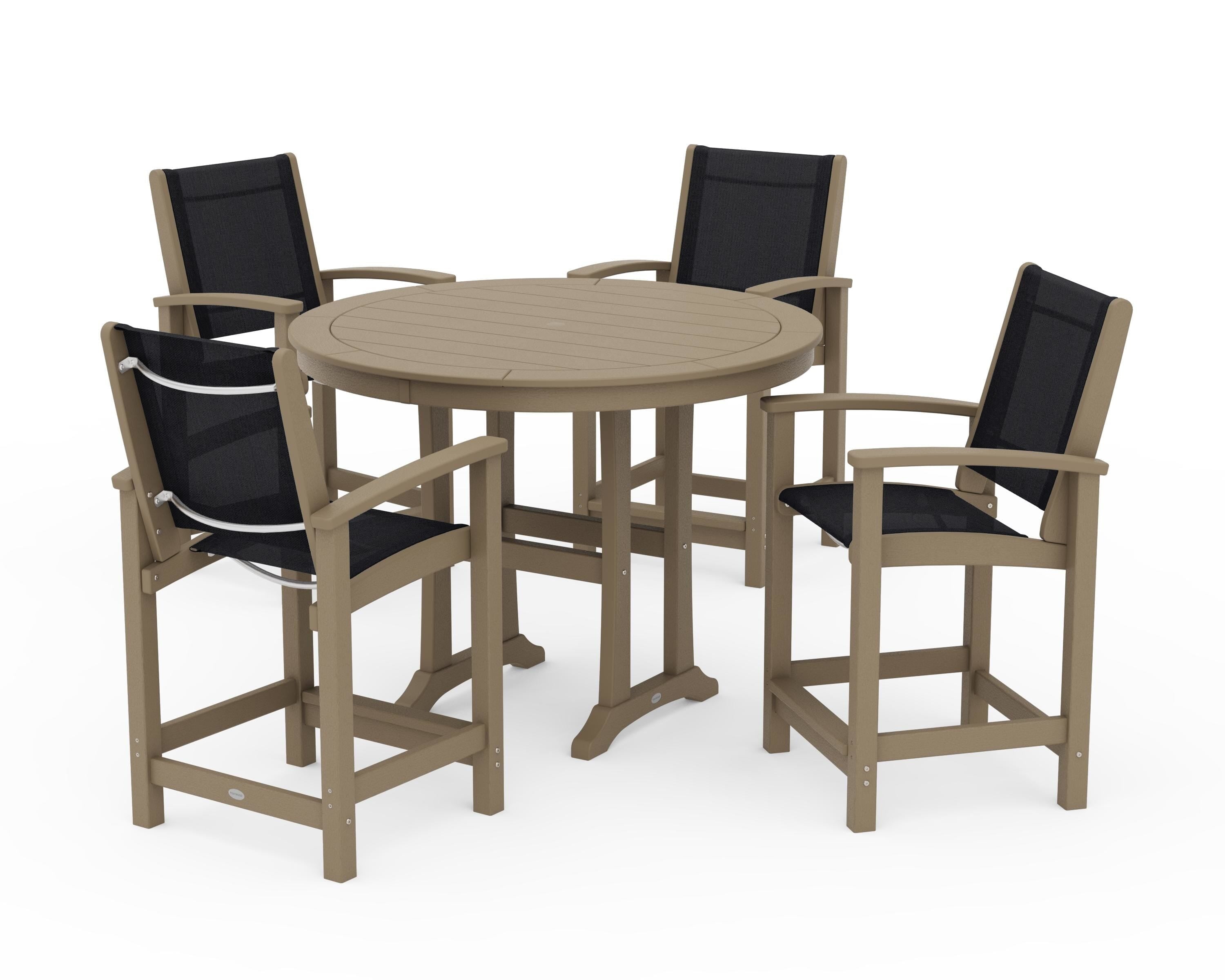 POLYWOOD Coastal 5-Piece Counter Set in Vintage Sahara / Black Sling