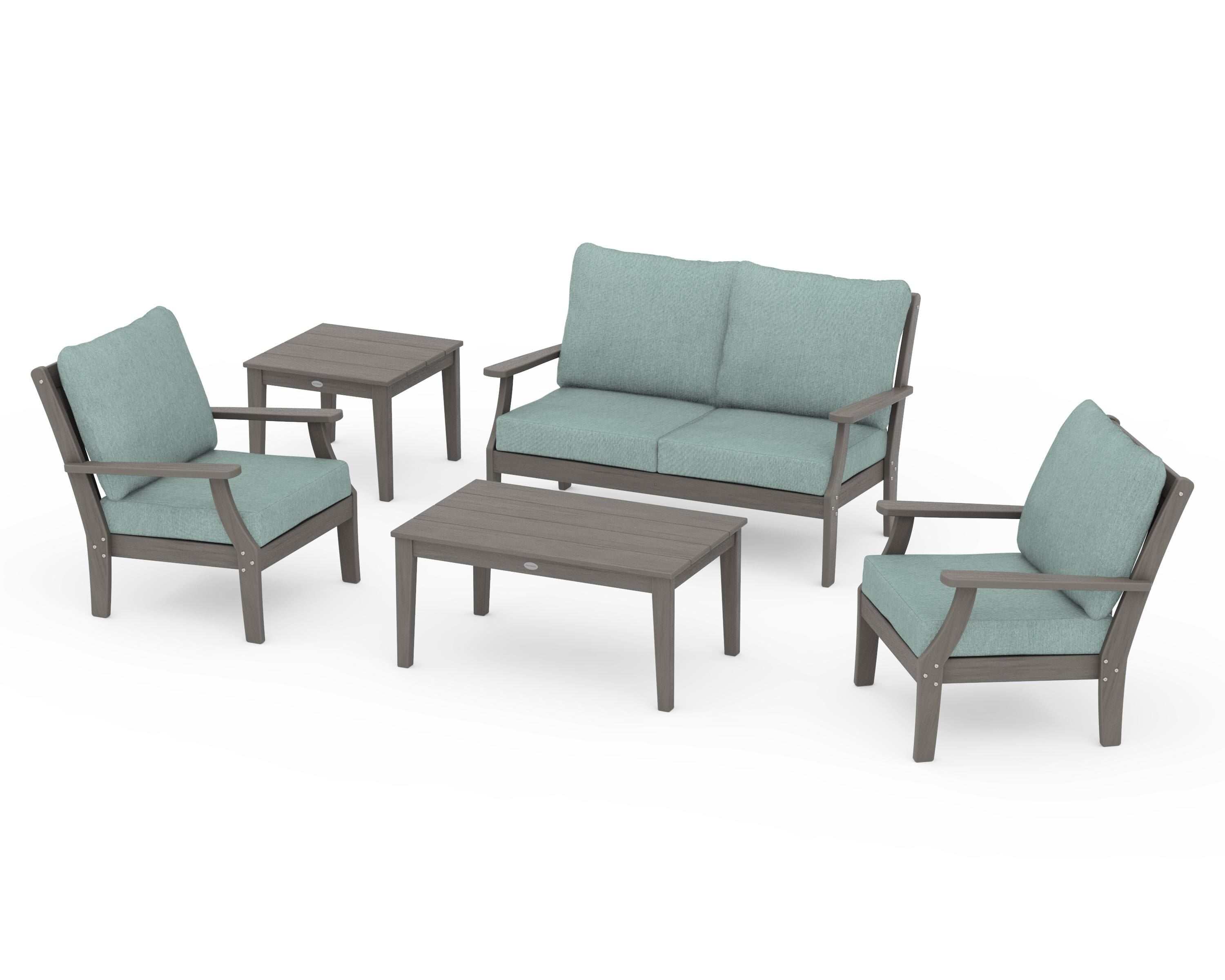 POLYWOOD Braxton 5-Piece Deep Seating Set in Driftwood / Glacier Spa