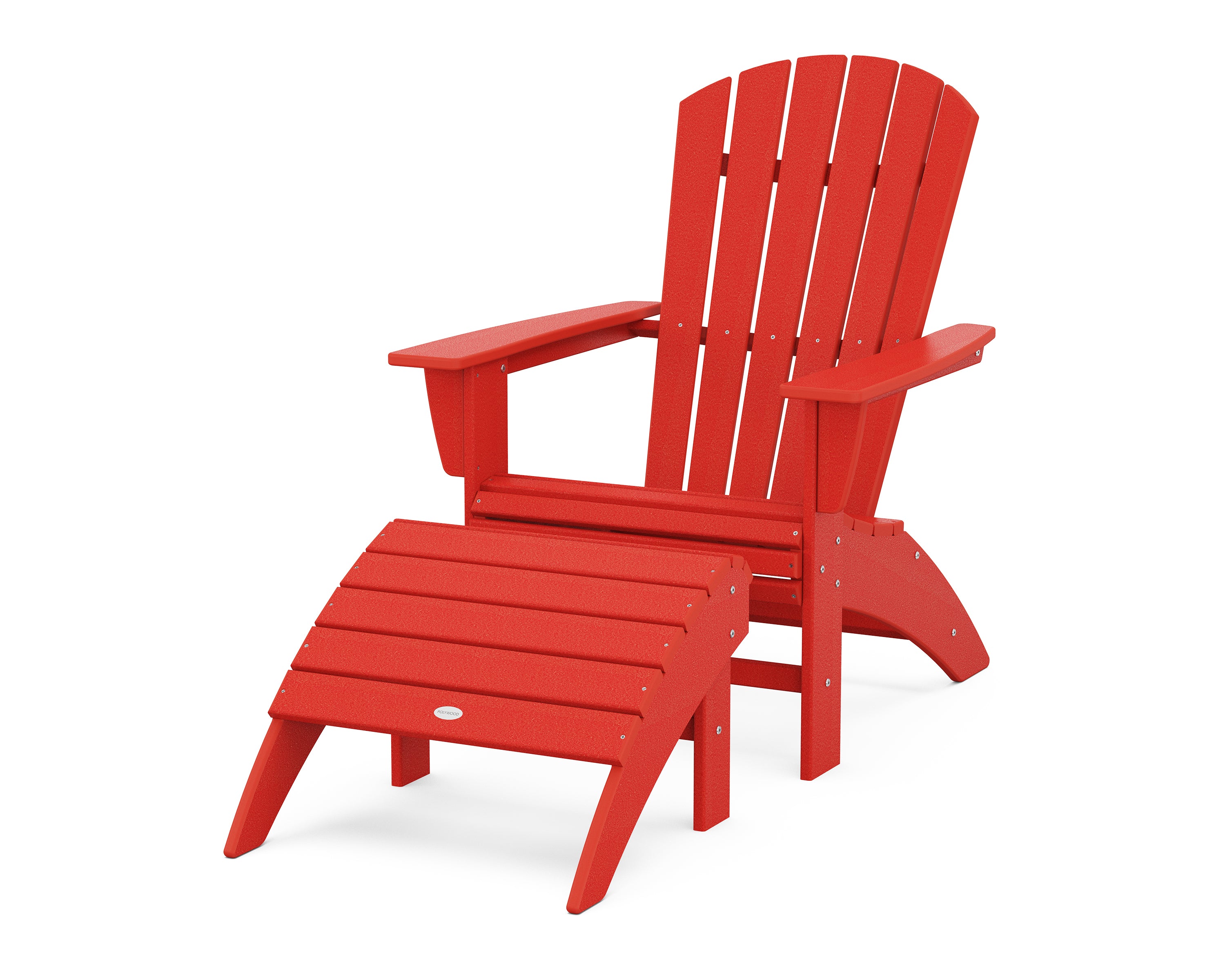 POLYWOOD® Nautical Curveback Adirondack Chair 2-Piece Set with Ottoman in Sunset Red
