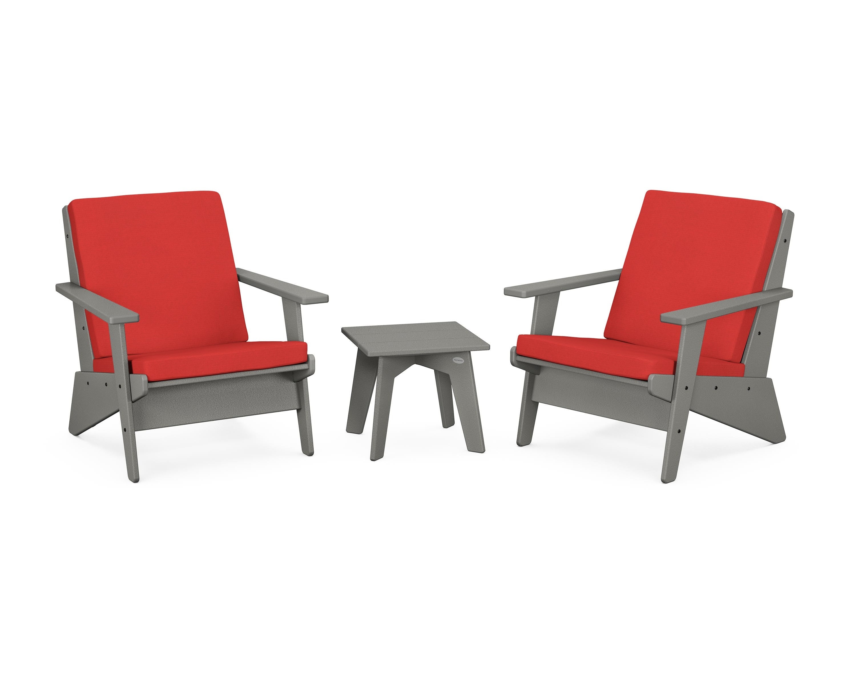 POLYWOOD Riviera Modern Lounge 3-Piece Set in Slate Grey / Crimson Linen