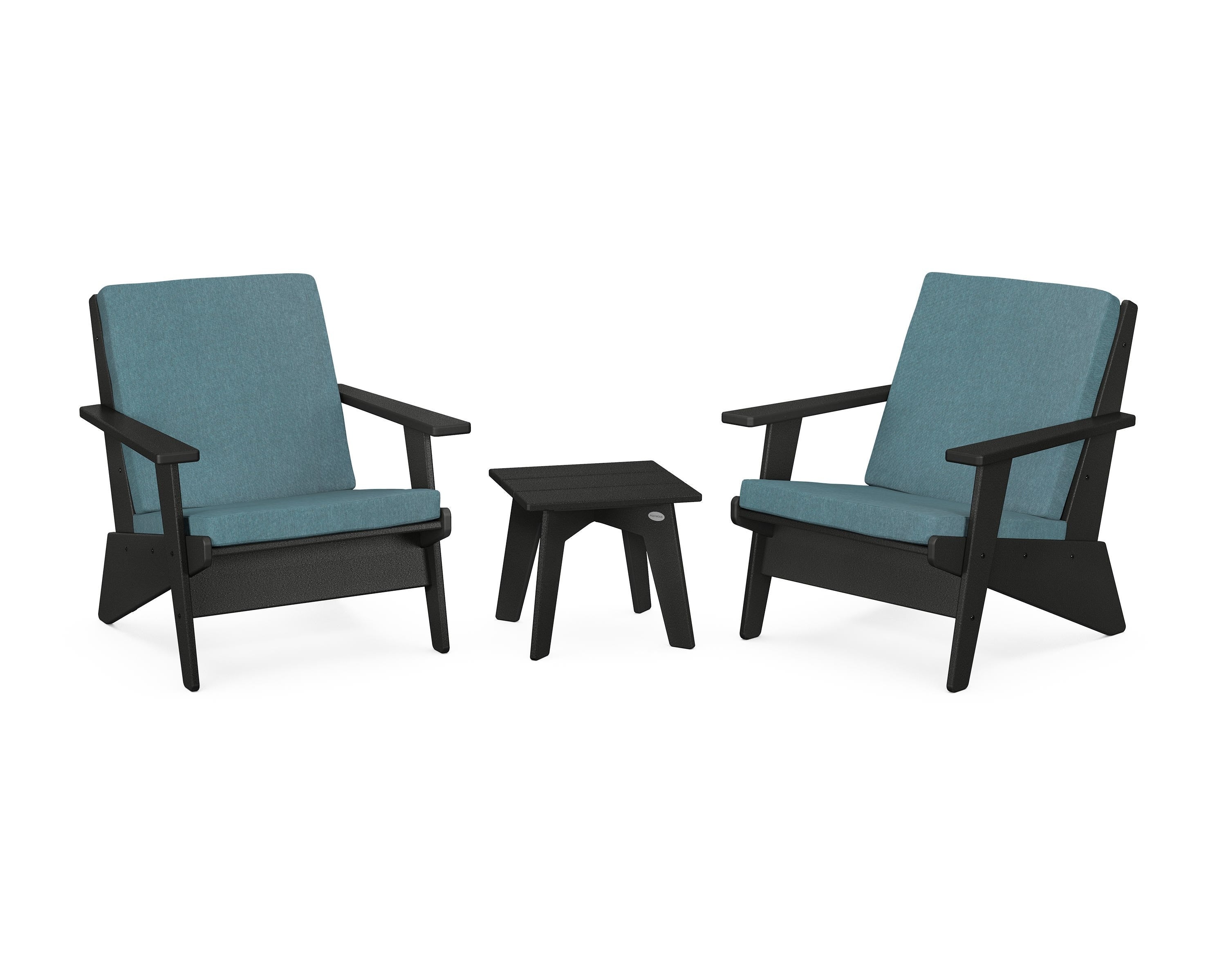 POLYWOOD Riviera Modern Lounge 3-Piece Set in Black / Ocean Teal
