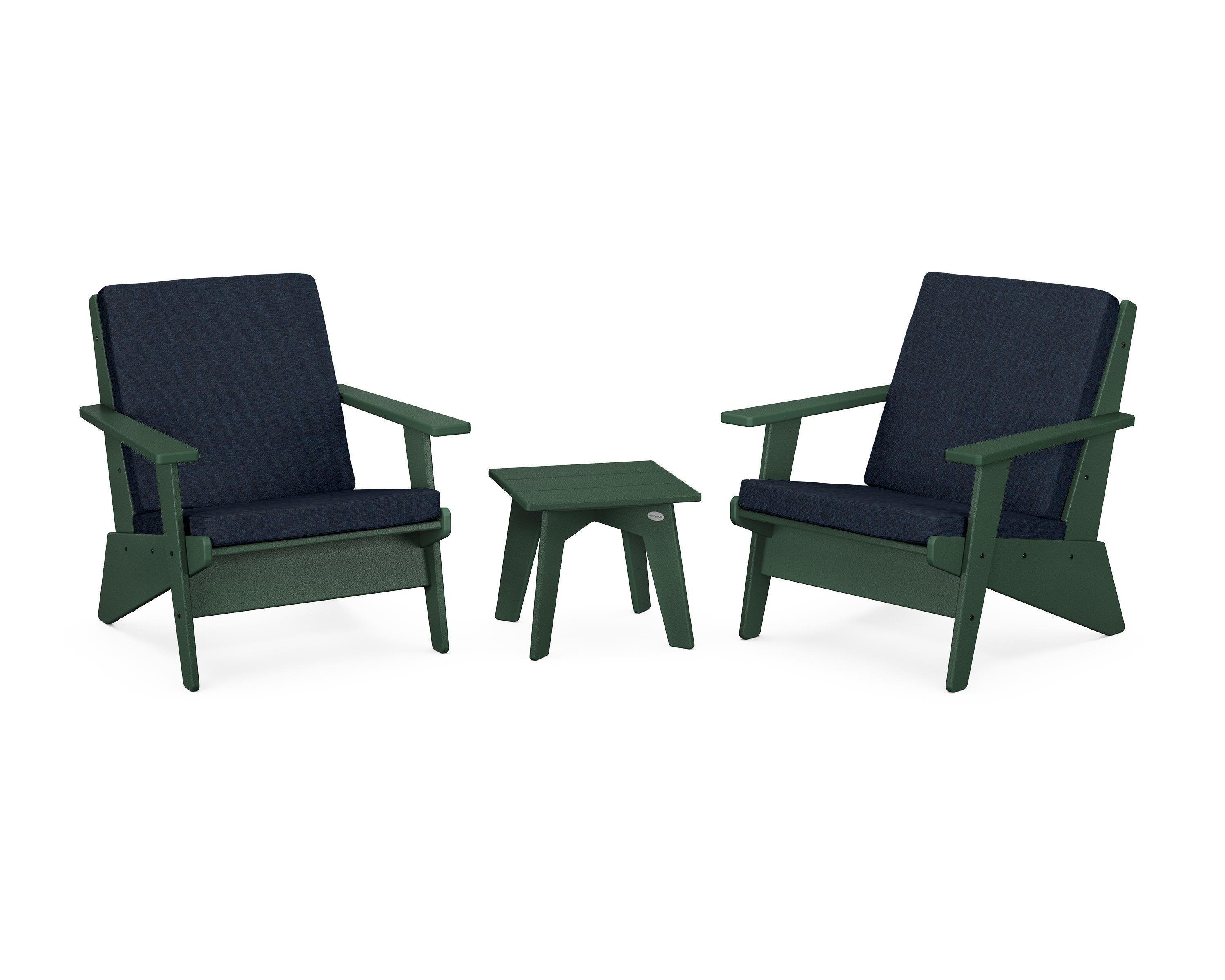 POLYWOOD Riviera Modern Lounge 3-Piece Set in Green / Marine Indigo