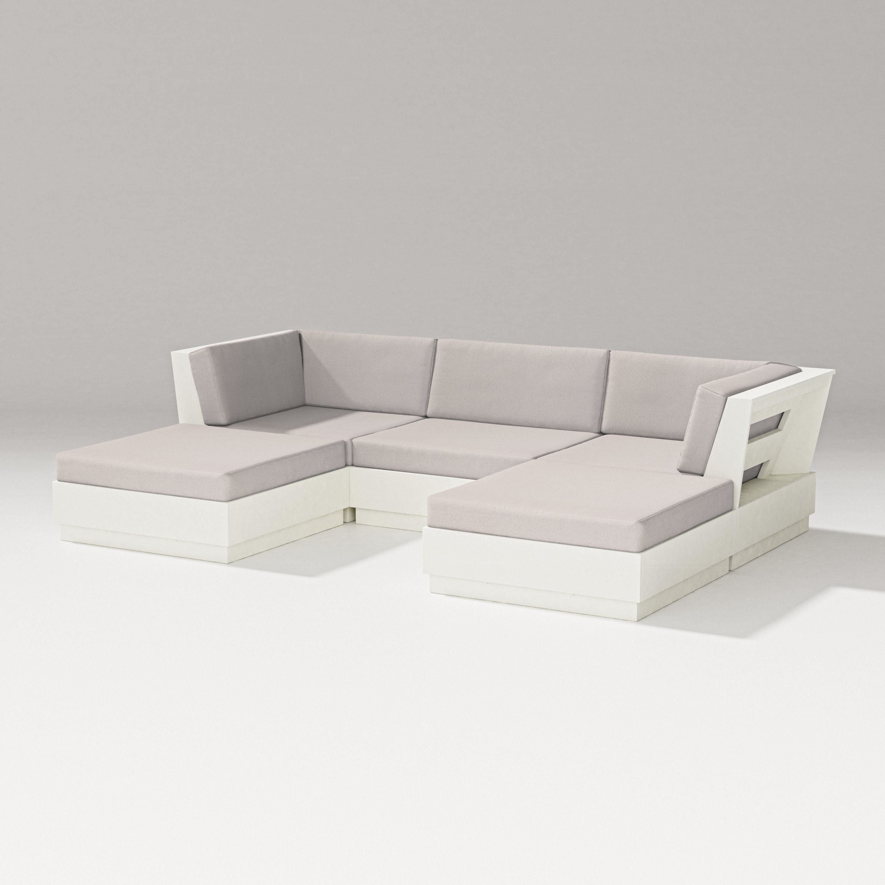PW Designer Series Elevate Double Chaise Sectional in Vintage White / Dune Burlap