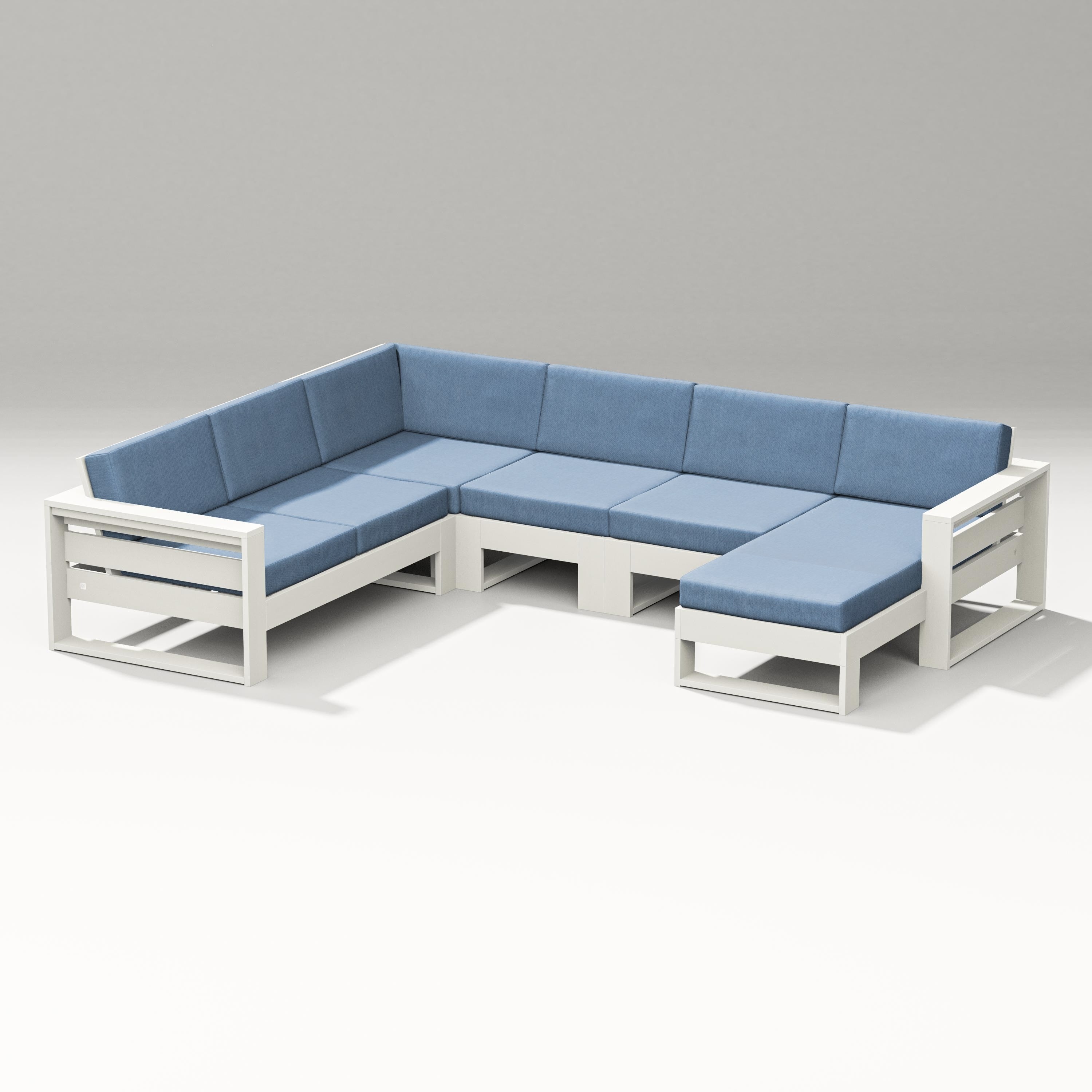 PW Designer Series Latitude Corner Sectional with Right Chaise in Vintage White / Sky Blue