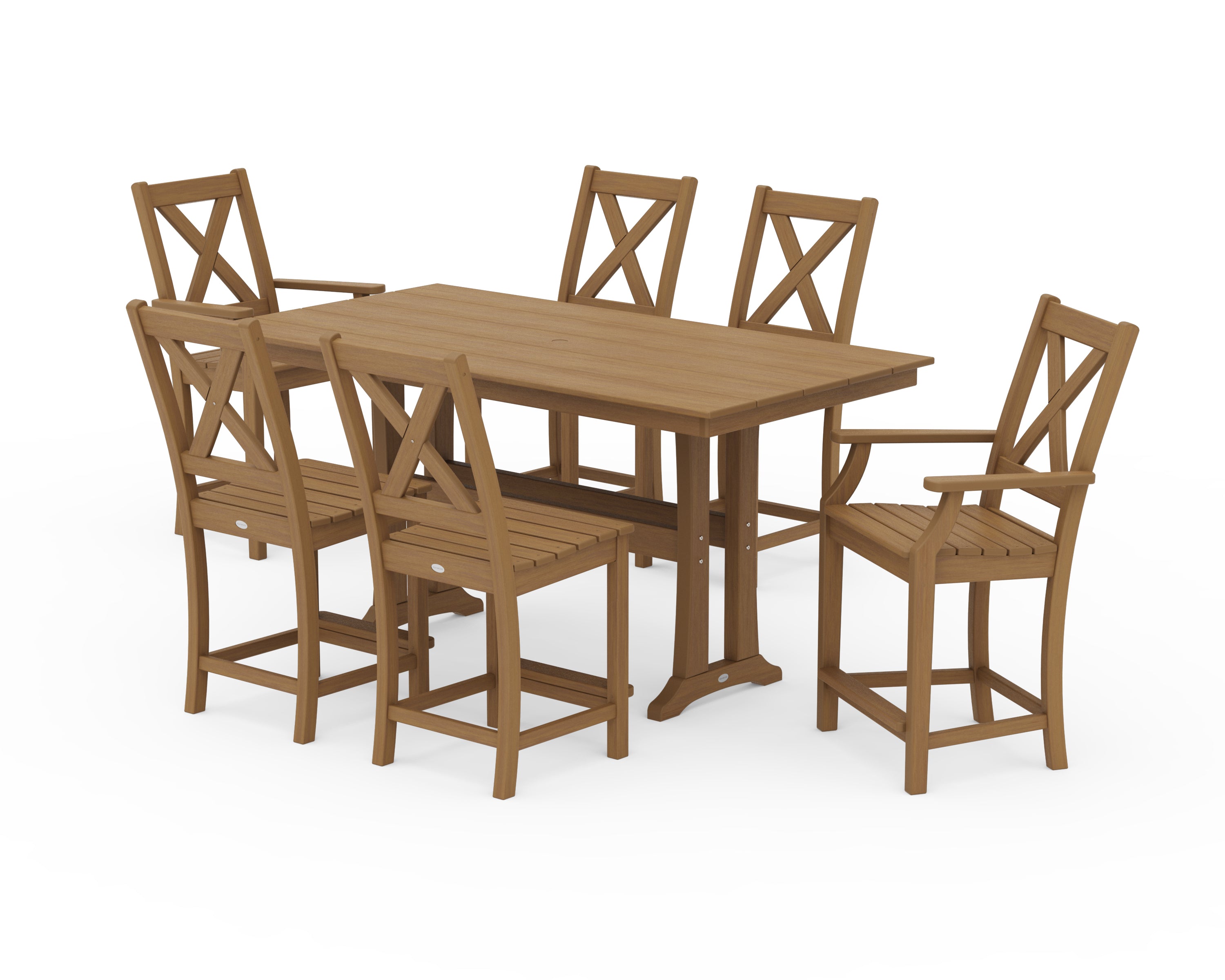 POLYWOOD Braxton 7-Piece Farmhouse Trestle Counter Set in Natural