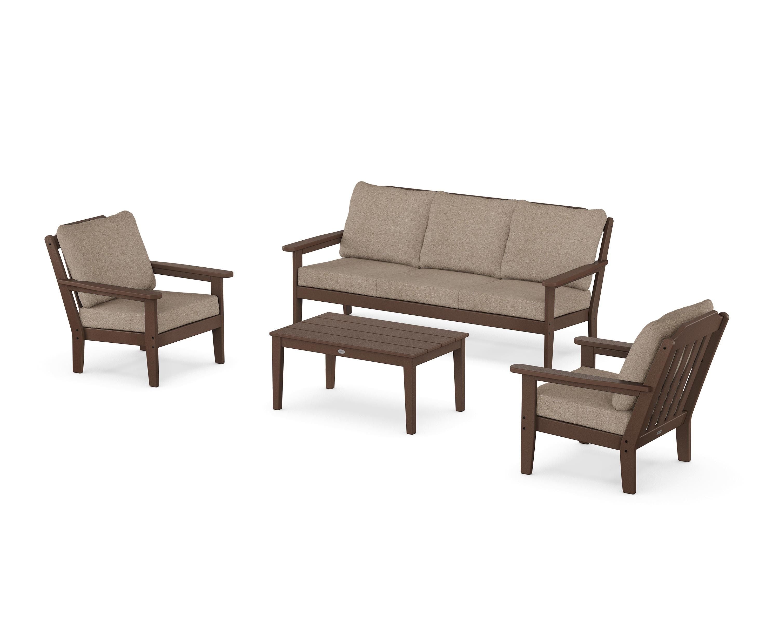 Country Living Cottage 4-Piece Deep Seating Set with Sofa in Mahogany / Spiced Burlap