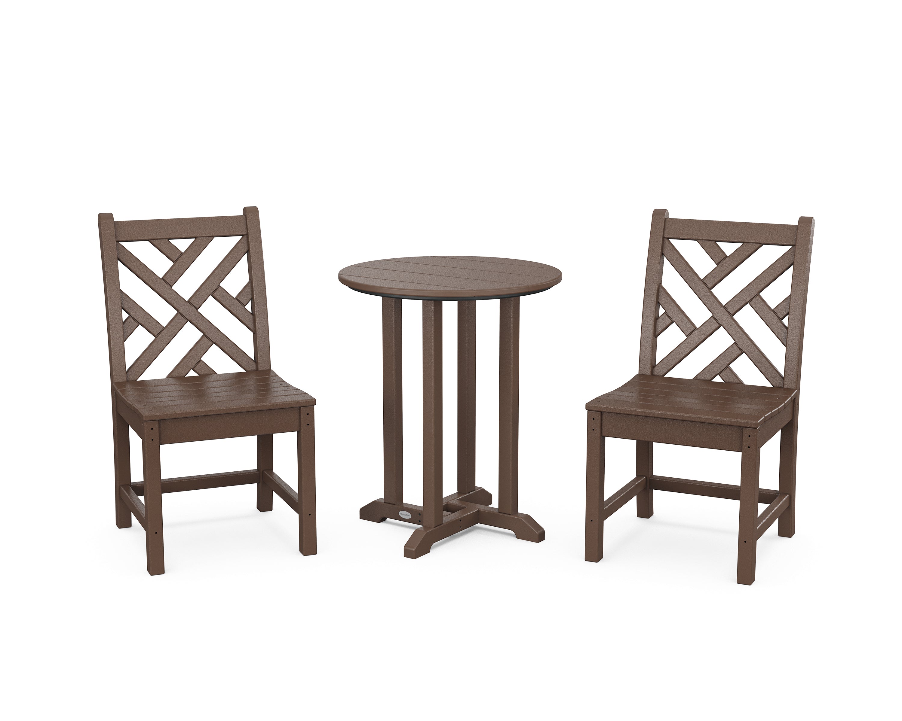 POLYWOOD Chippendale Side Chair 3-Piece Round Bistro Dining Set in Mahogany