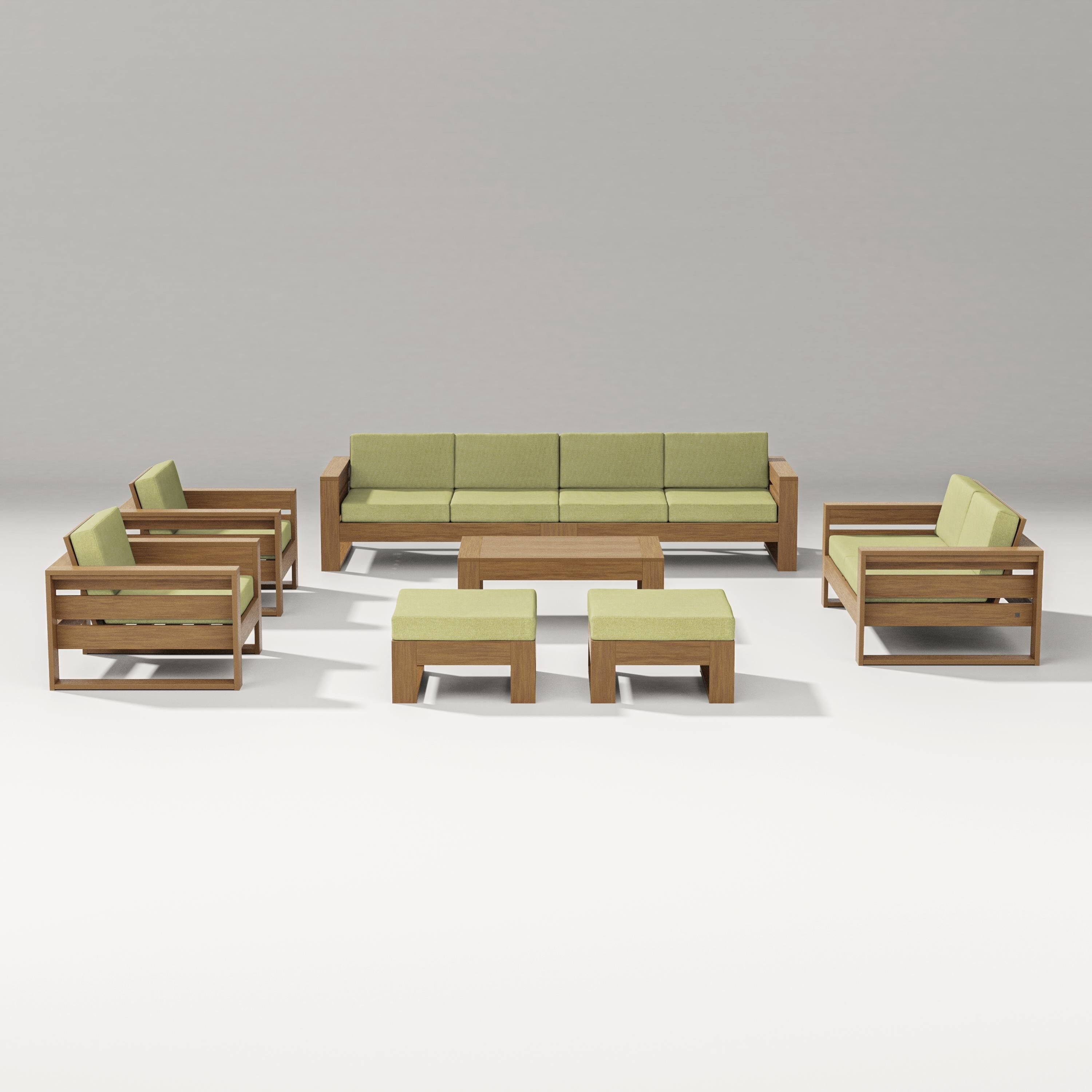 PW Designer Series Latitude 8-Piece Lounge Sofa Set in Natural / Chartreuse Boucle