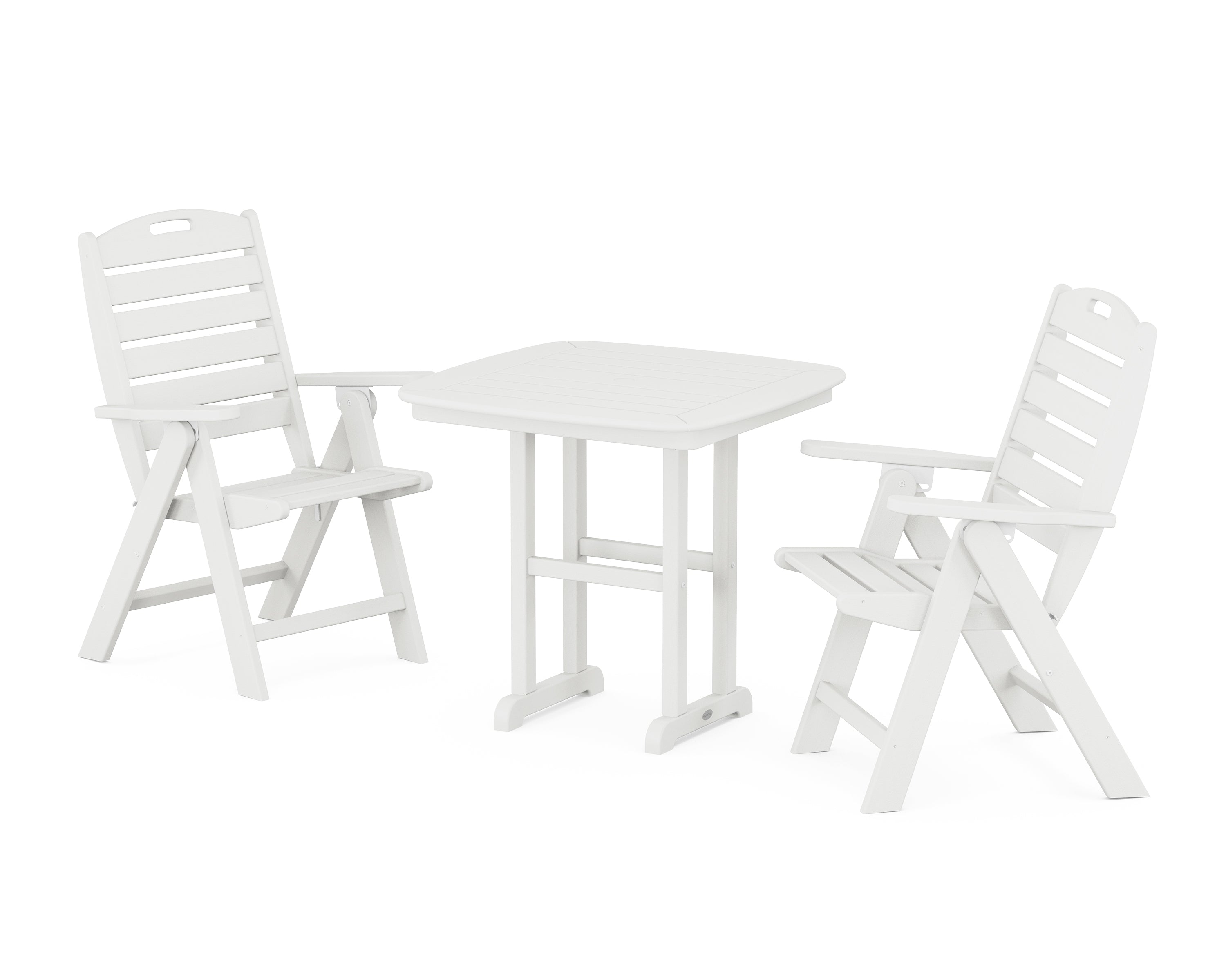 POLYWOOD® Nautical Folding Highback Chair 3-Piece Dining Set in Vintage White
