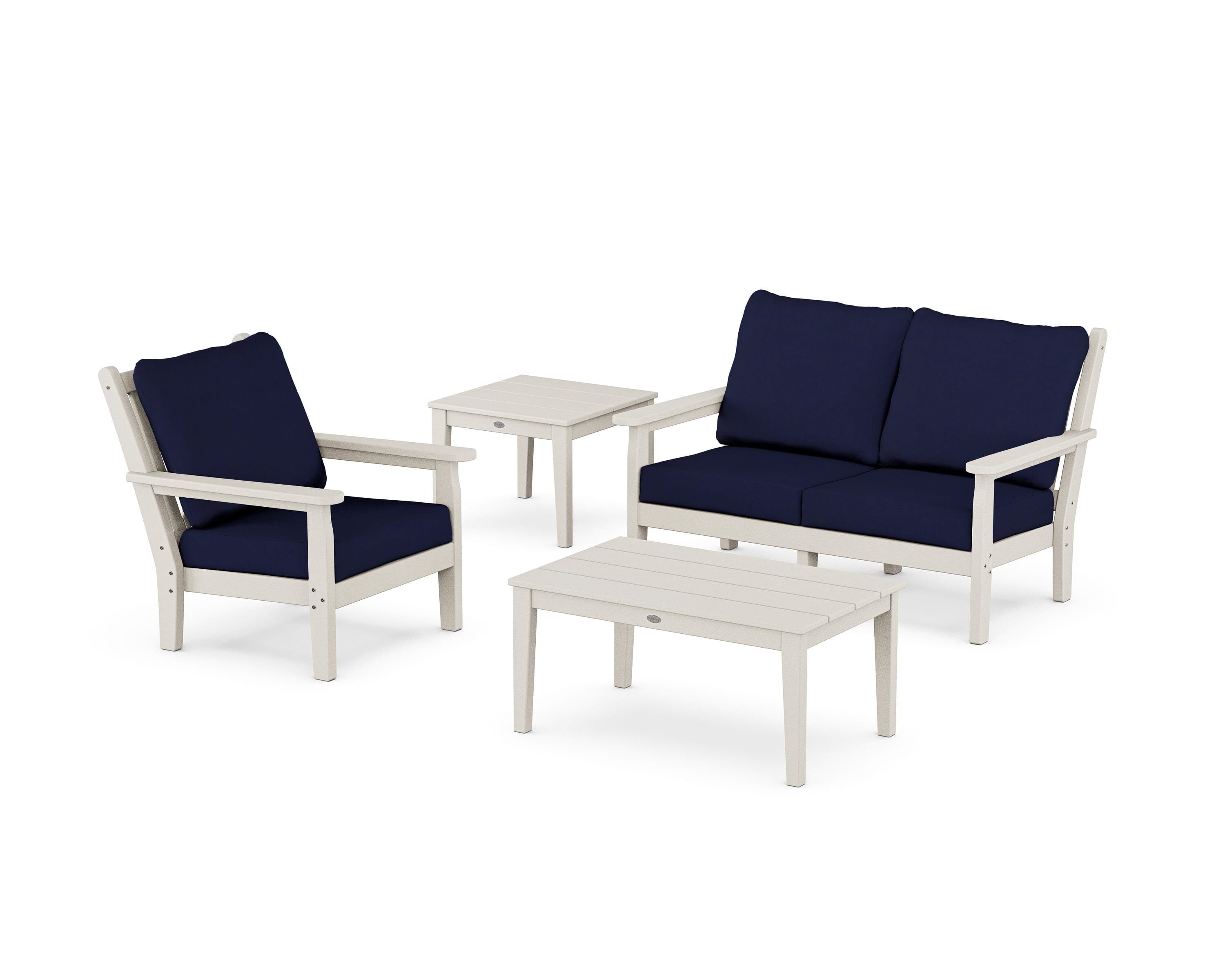 POLYWOOD Chippendale 4-Piece Deep Seating Set in Sand / Navy