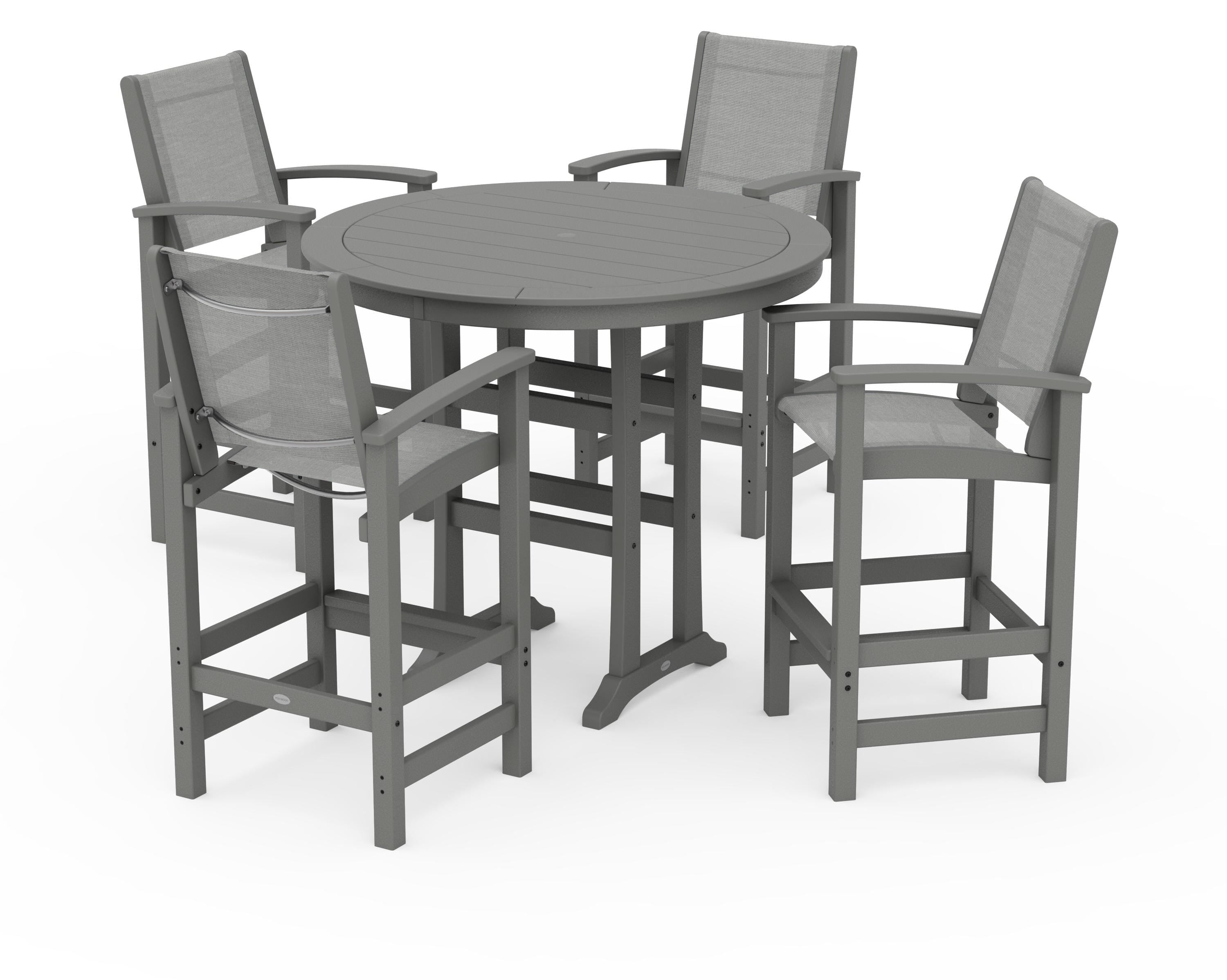 POLYWOOD Coastal 5-Piece Nautical Trestle Bar Set in Slate Grey / Metallic Sling