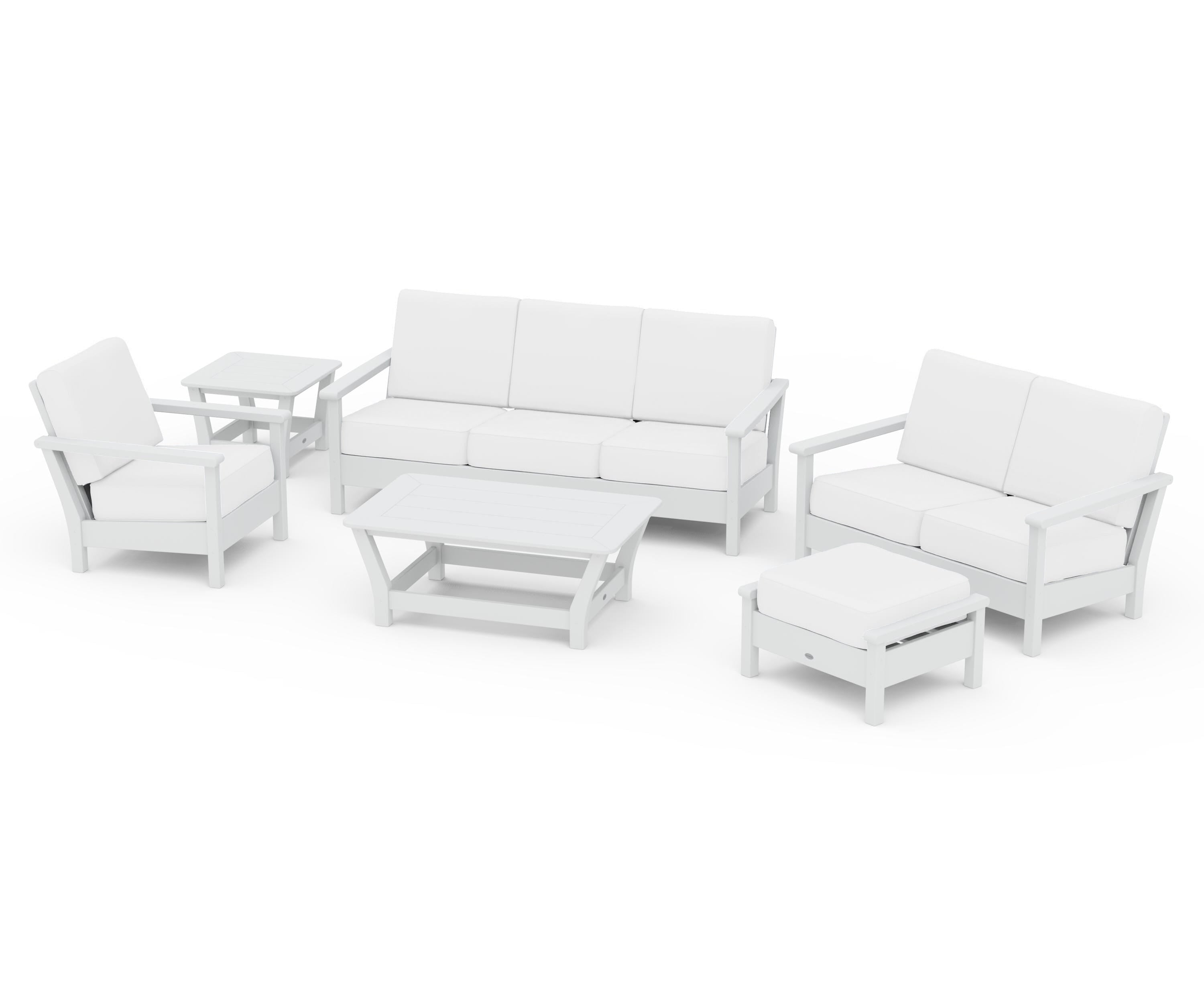 POLYWOOD Harbour 6-Piece Outdoor Living Set in White / Natural