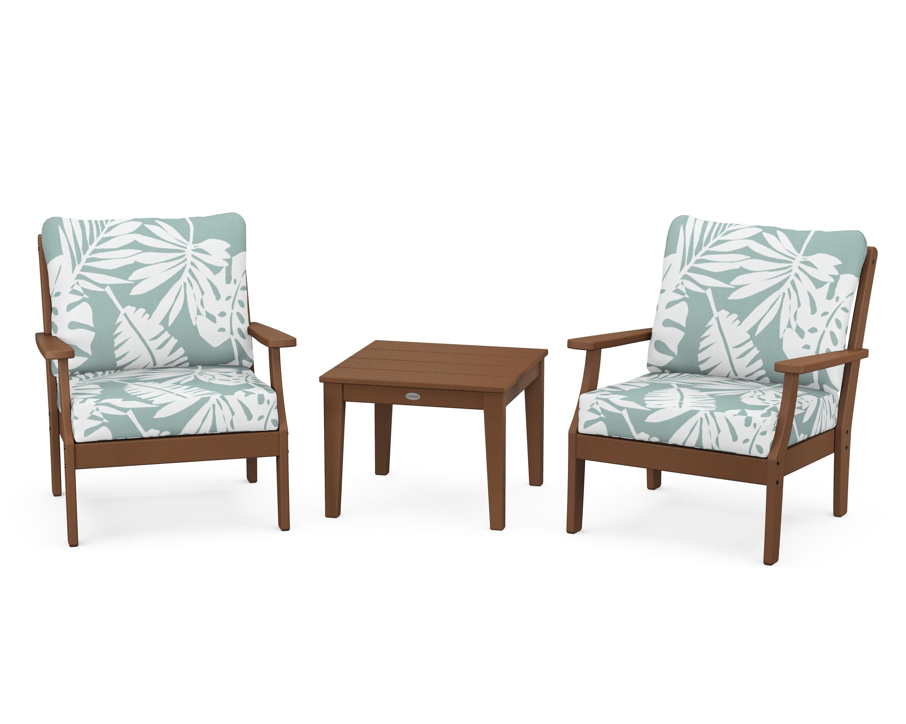 POLYWOOD Braxton 3-Piece Deep Seating Set in Teak / Leaf Glacier Spa