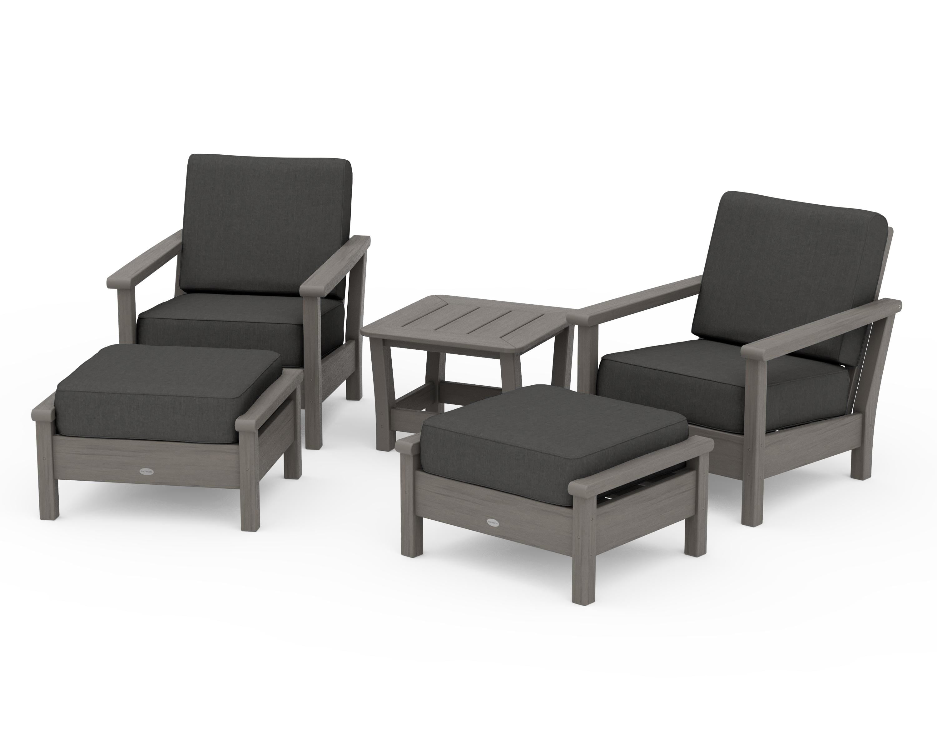 POLYWOOD Harbour 5-Piece Deep Seating Chair Set in Driftwood / Spectrum Carbon