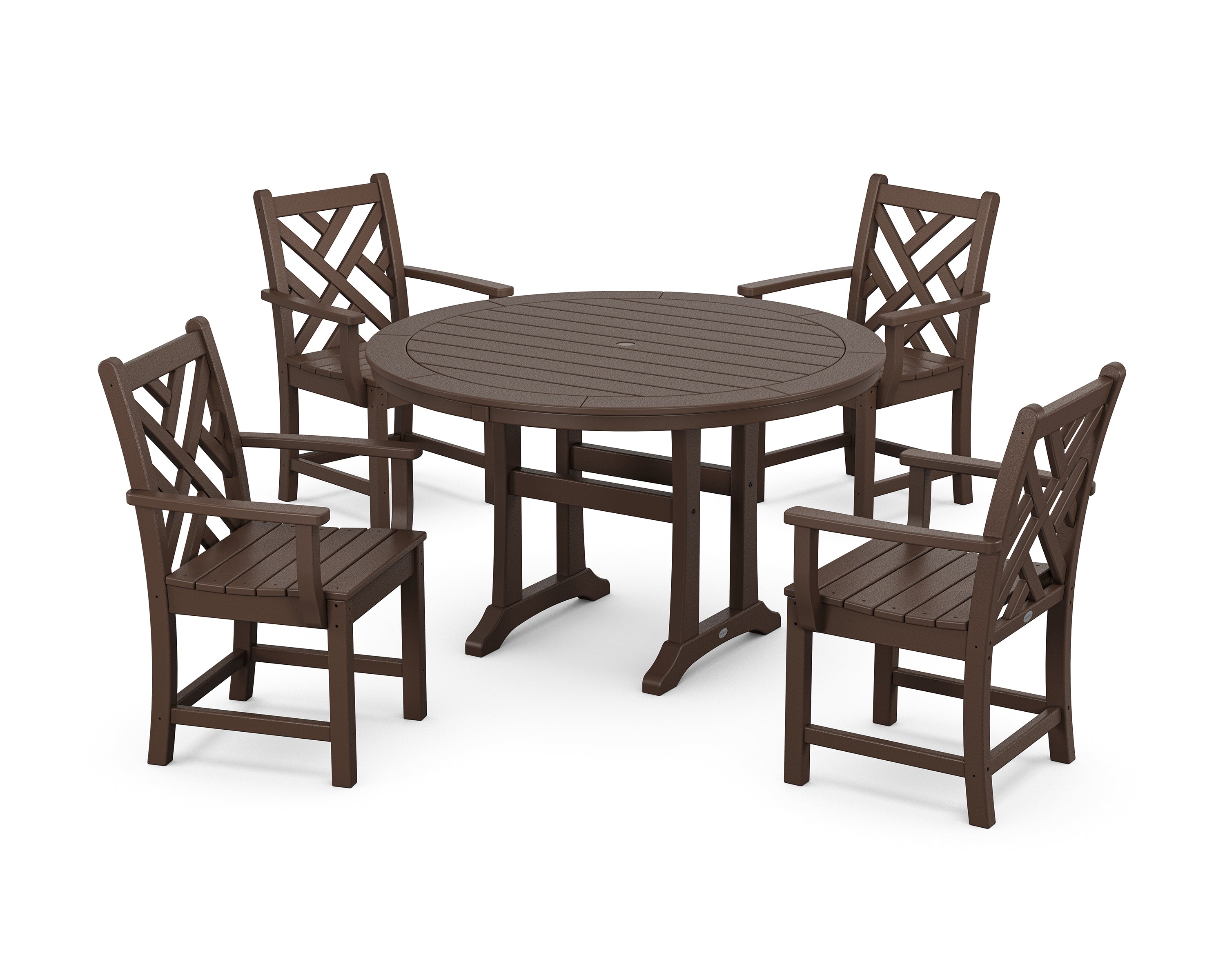 POLYWOOD® Chippendale 5-Piece Nautical Trestle Dining Arm Chair Set in Mahogany