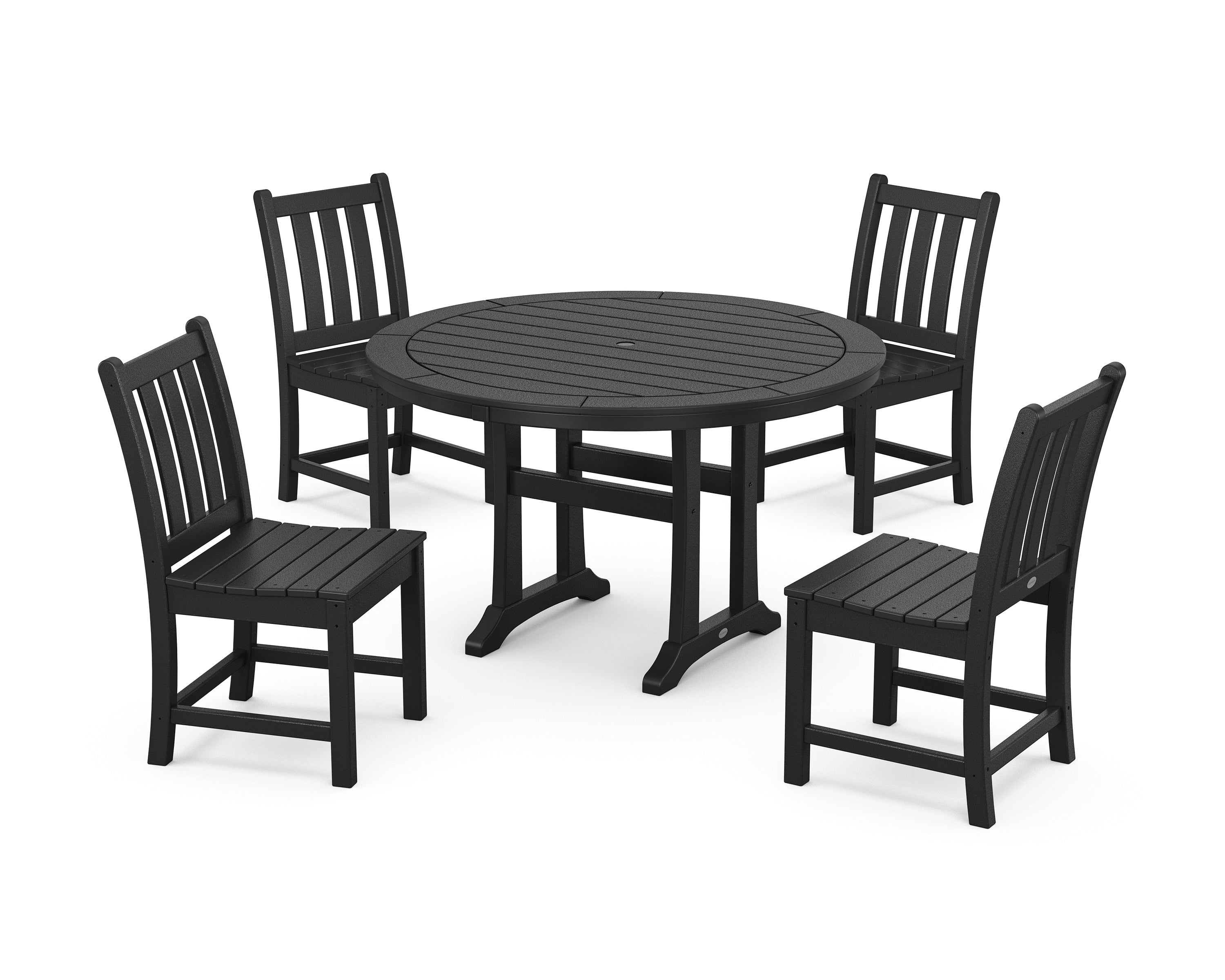 POLYWOOD® Traditional Garden Side Chair 5-Piece Round Dining Set With Trestle Legs in Black