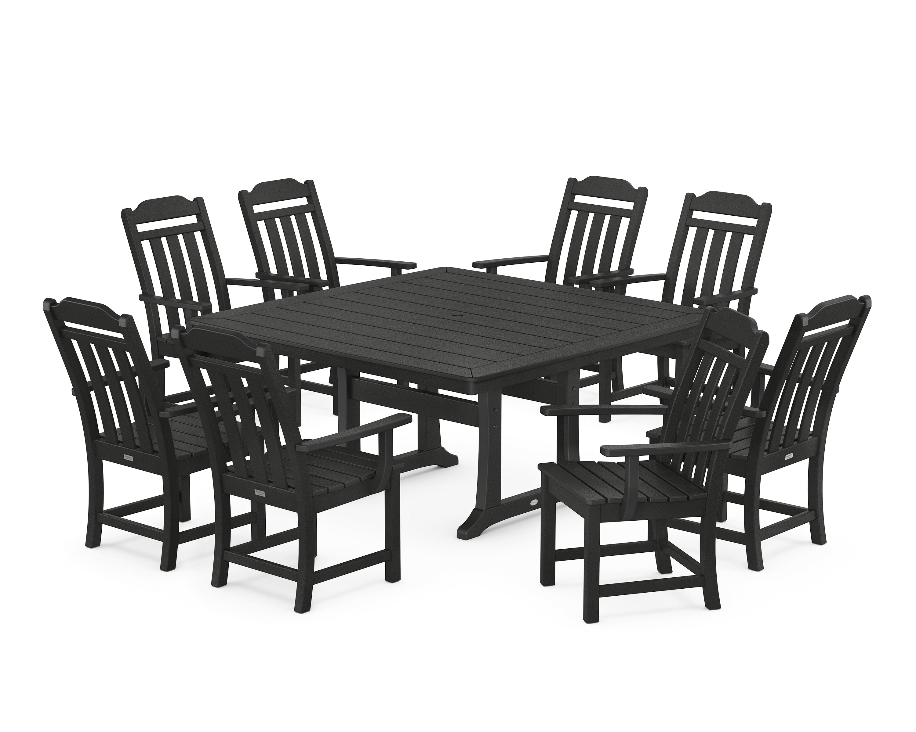 Polywood Country Living 9-Piece Square Dining Set with Trestle Legs in Black