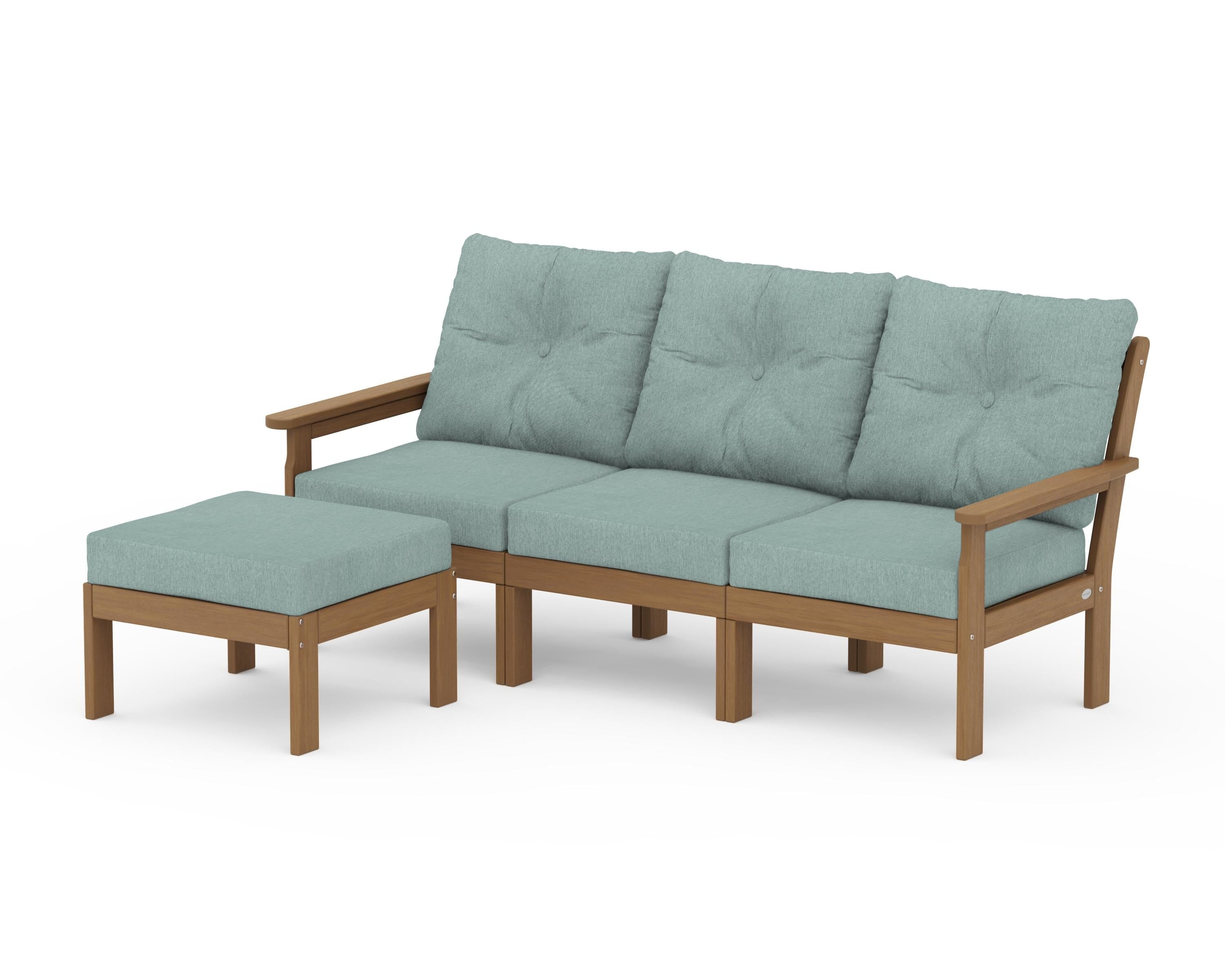 POLYWOOD Vineyard 4-Piece Sectional with Ottoman in Natural / Glacier Spa