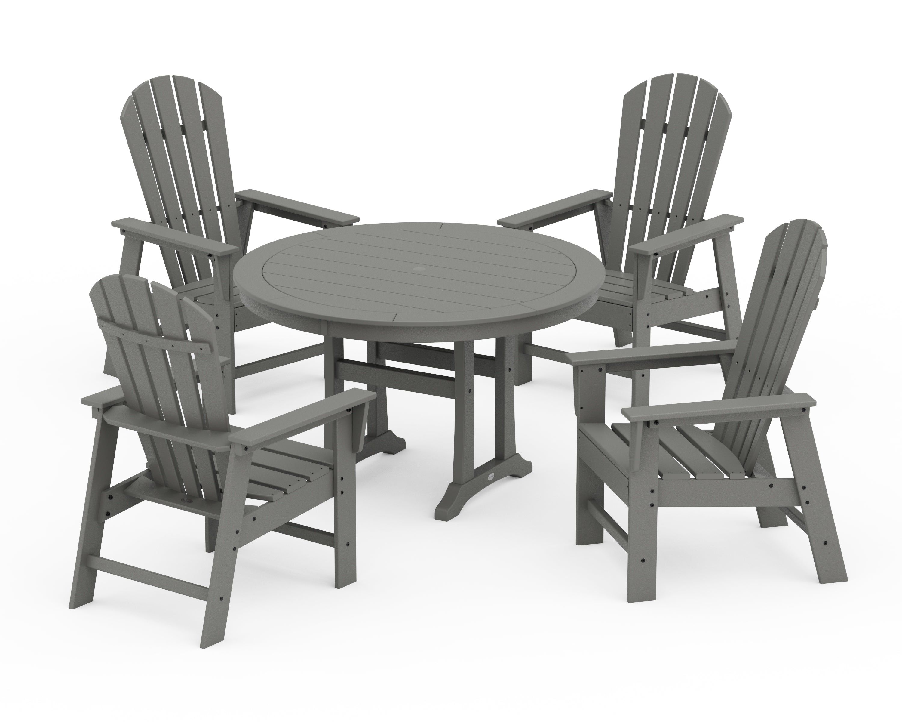 POLYWOOD South Beach 5-Piece Round Dining Set with Trestle Legs in Slate Grey