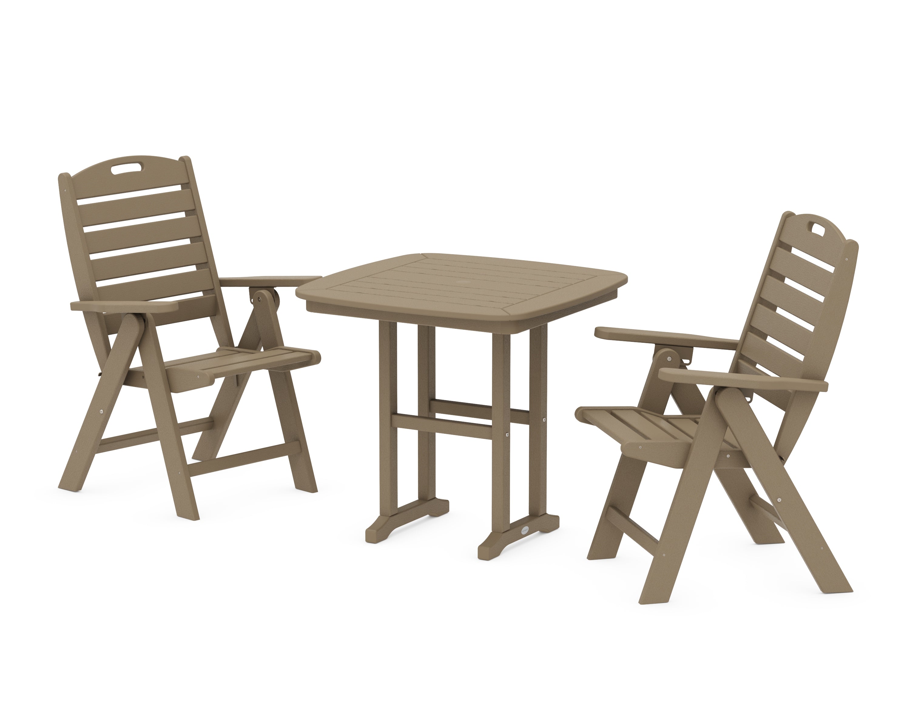 POLYWOOD Nautical Folding Highback Chair 3-Piece Dining Set in Vintage Sahara