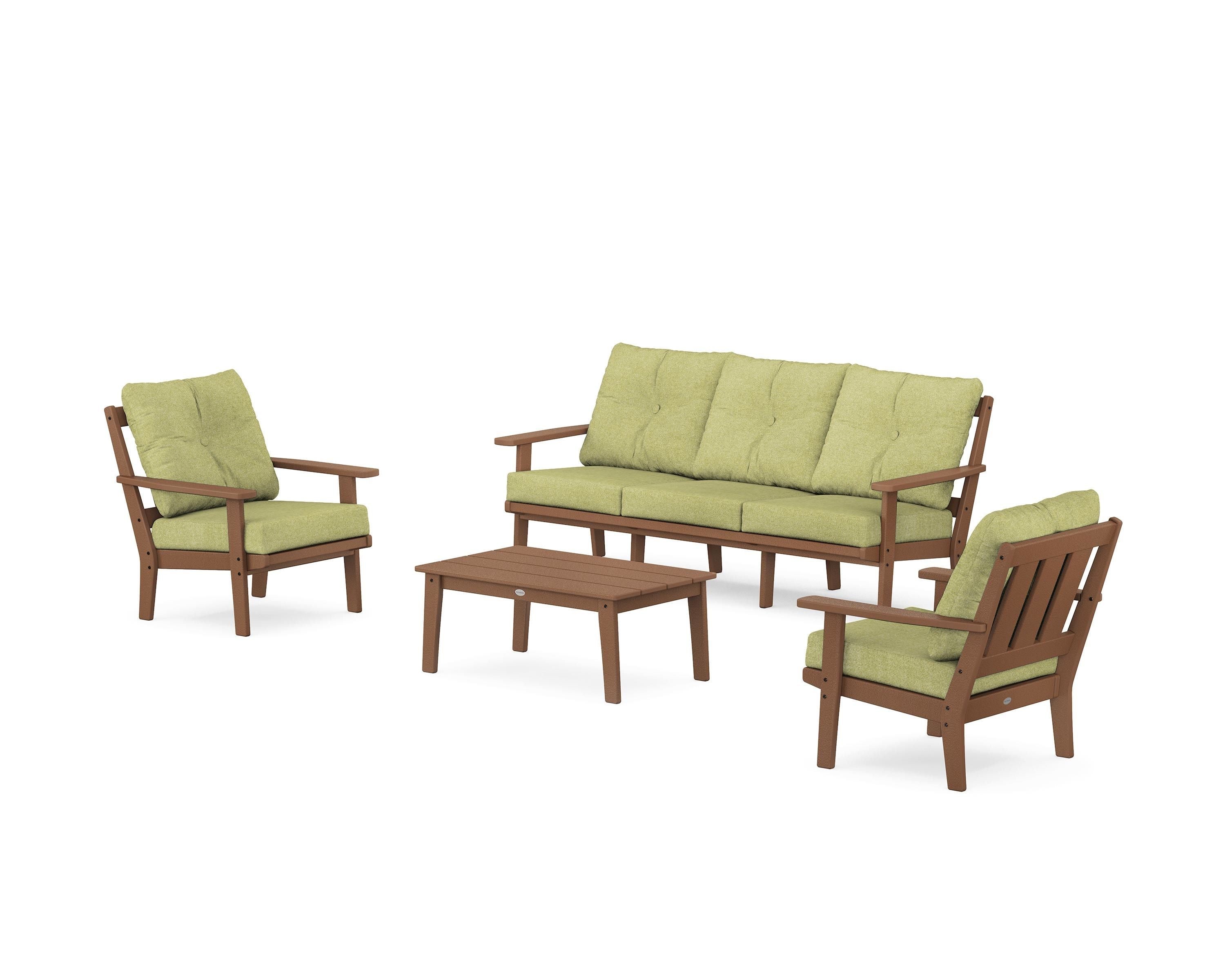POLYWOOD Oxford 4-Piece Deep Seating Set with Sofa in Teak / Chartreuse Boucle