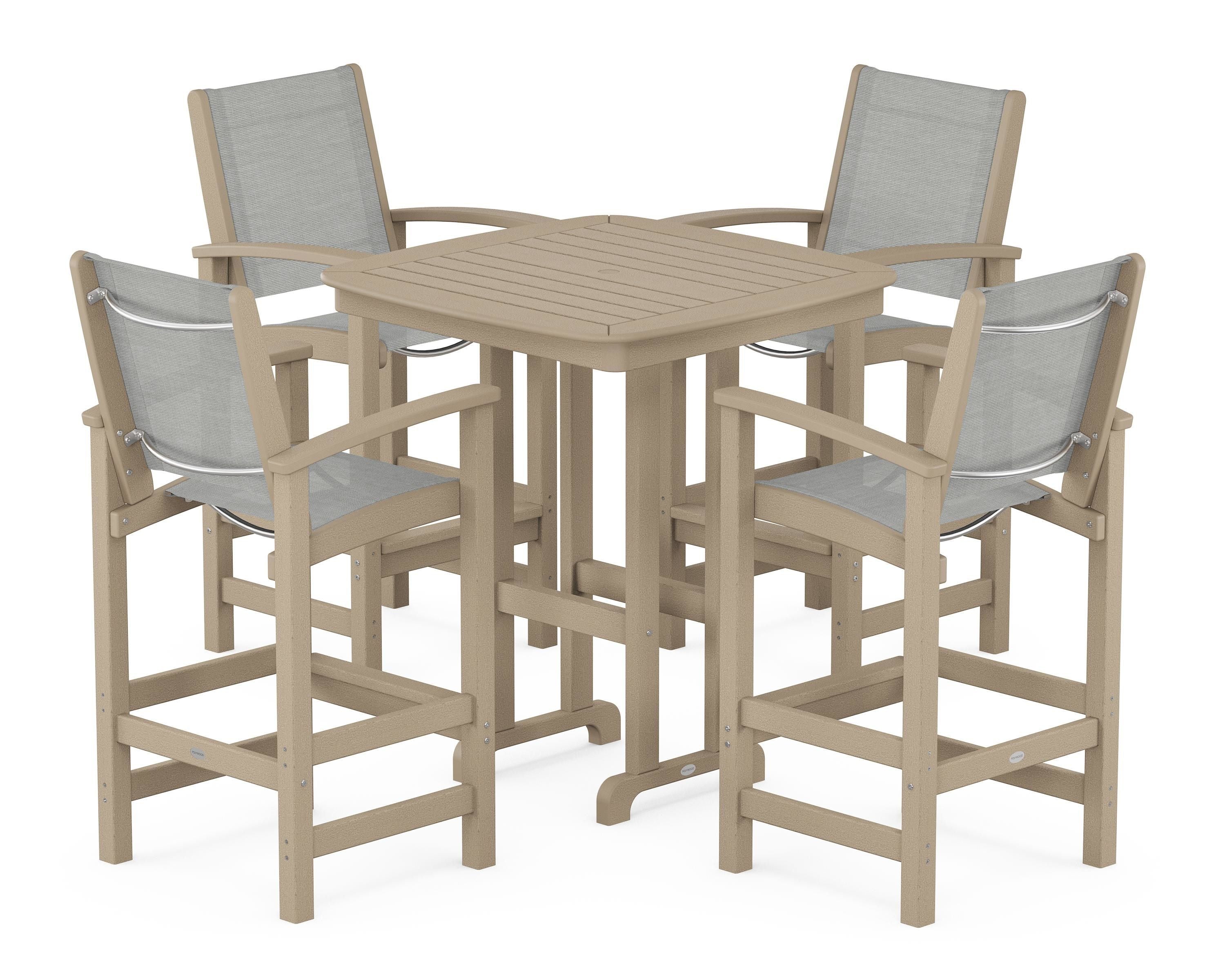 POLYWOOD Coastal 5-Piece Bar Set in Vintage Sahara / Metallic Sling