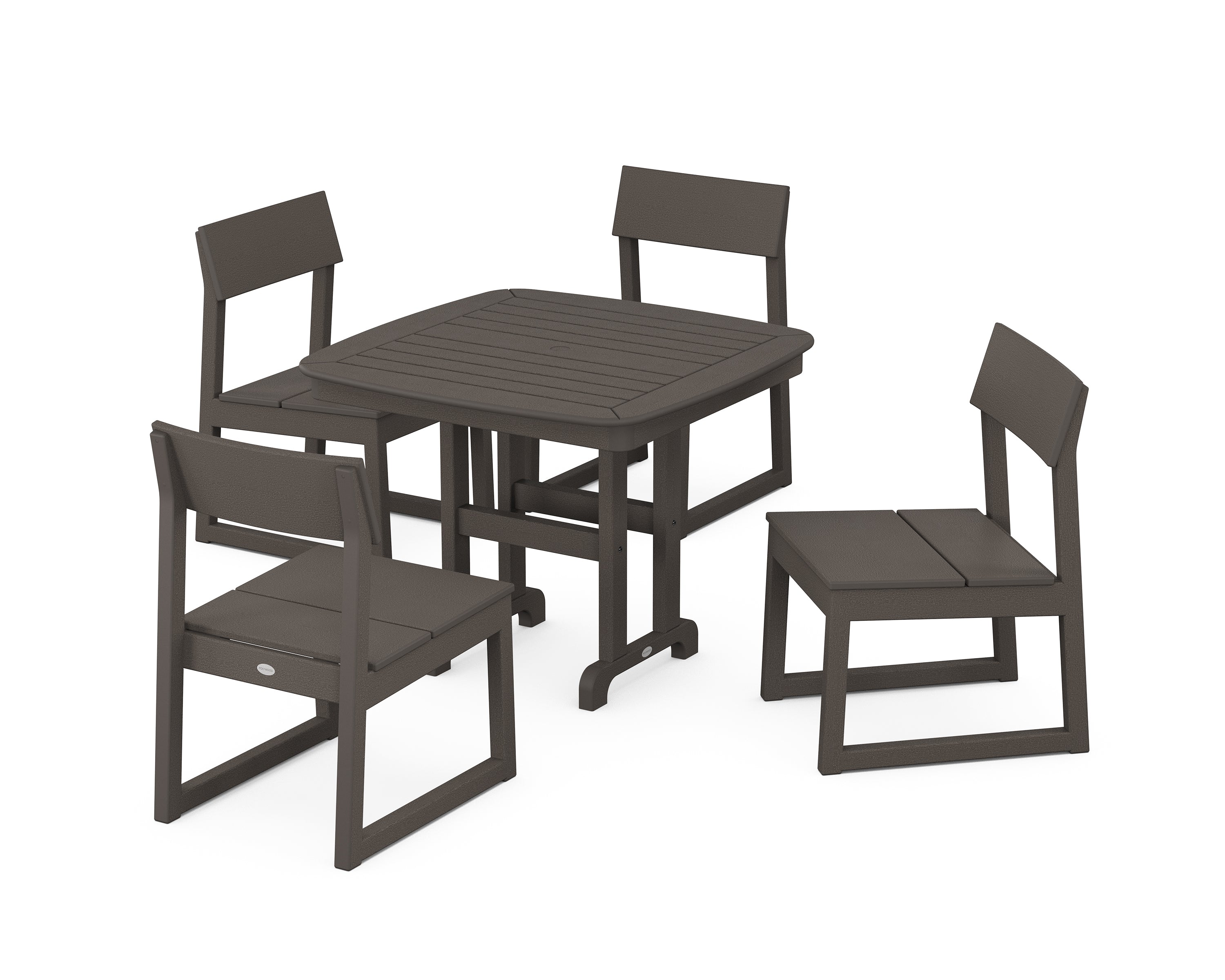 POLYWOOD® EDGE Side Chair 5-Piece Dining Set in Vintage Coffee