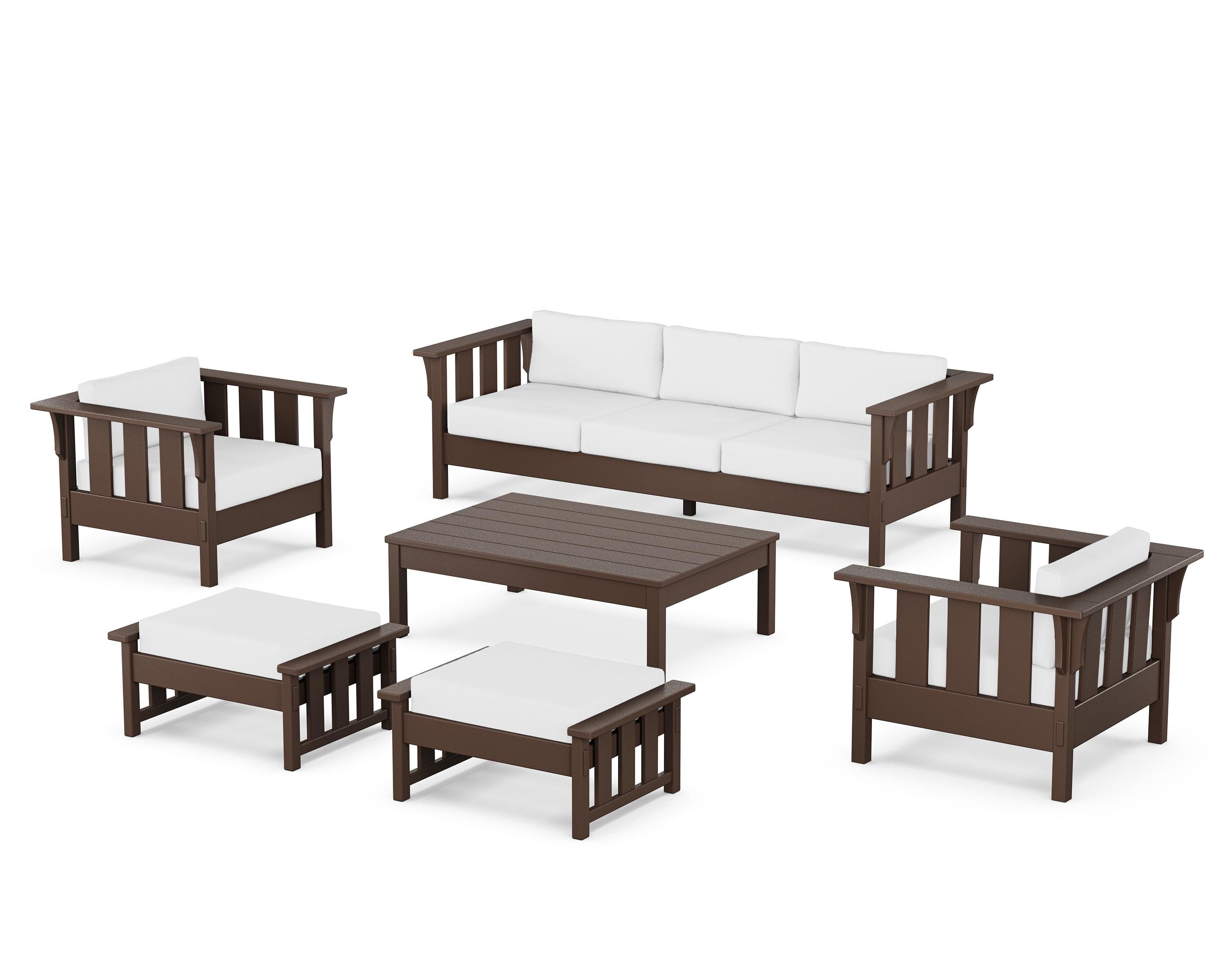 Martha Stewart by POLYWOOD Acadia 6-Piece Lounge Sofa Set in Mahogany / Natural