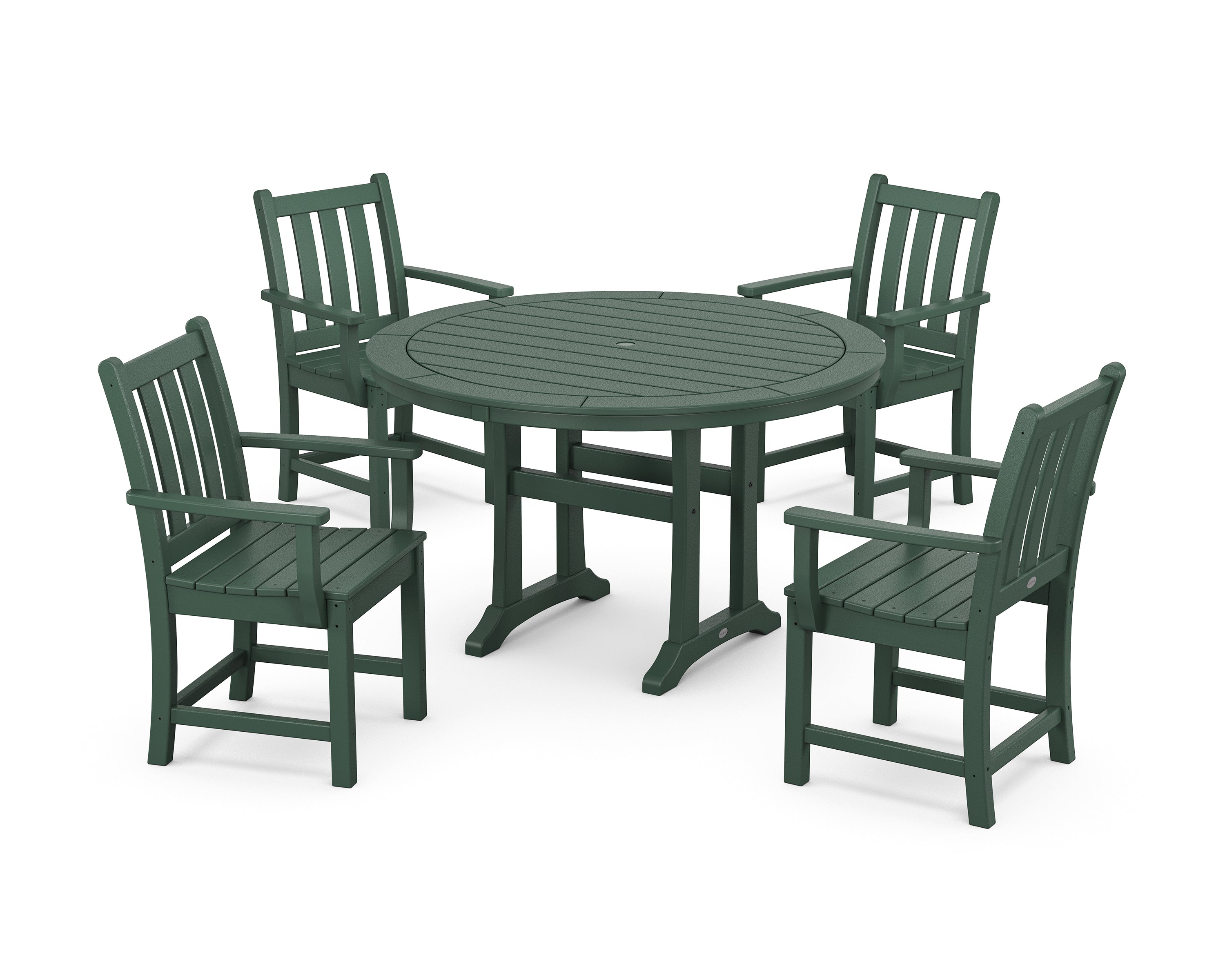 POLYWOOD® Traditional Garden 5-Piece Round Dining Set with Trestle Legs in Green
