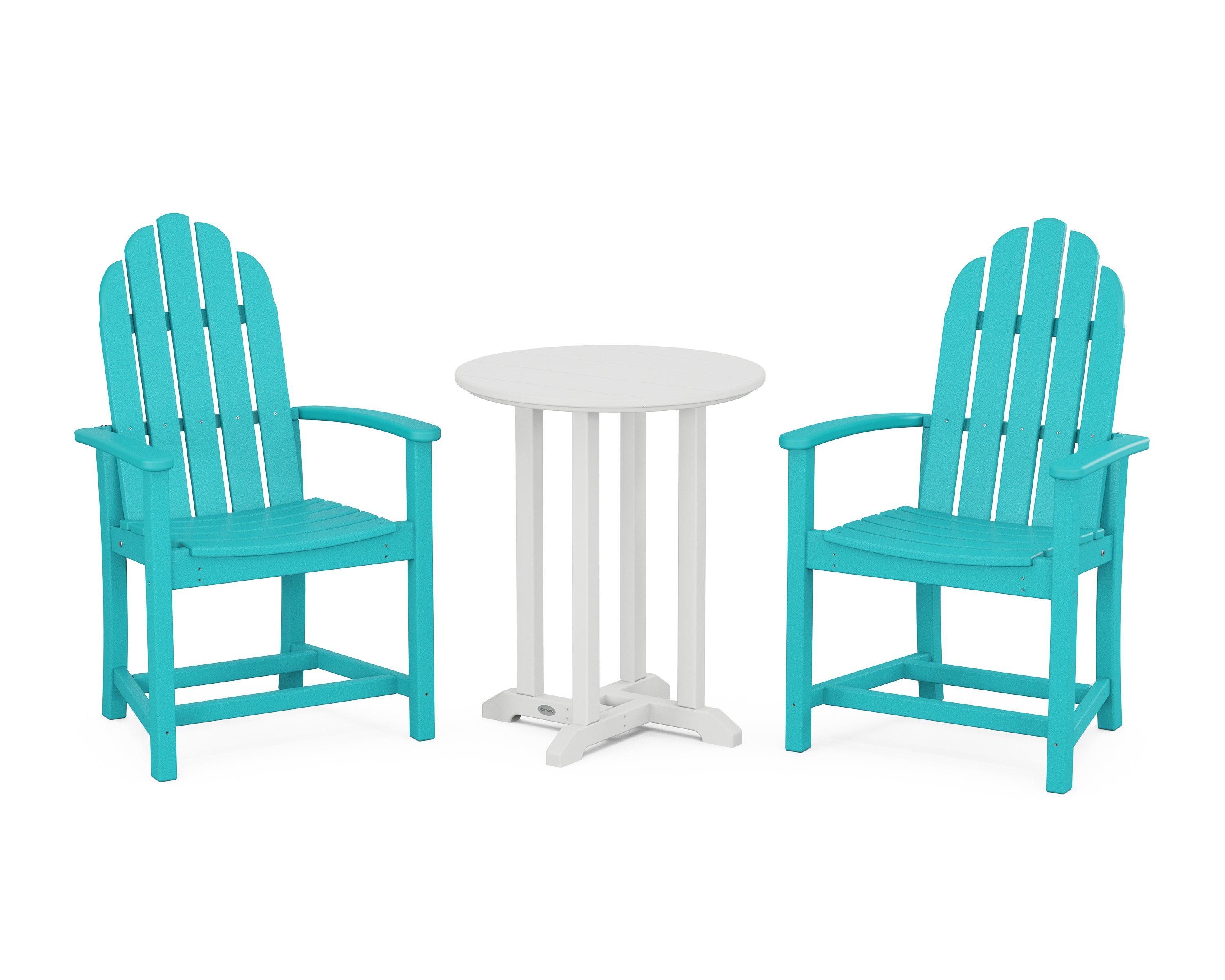 POLYWOOD Classic Adirondack 3-Piece Round Bistro Dining Set in Aruba / White
