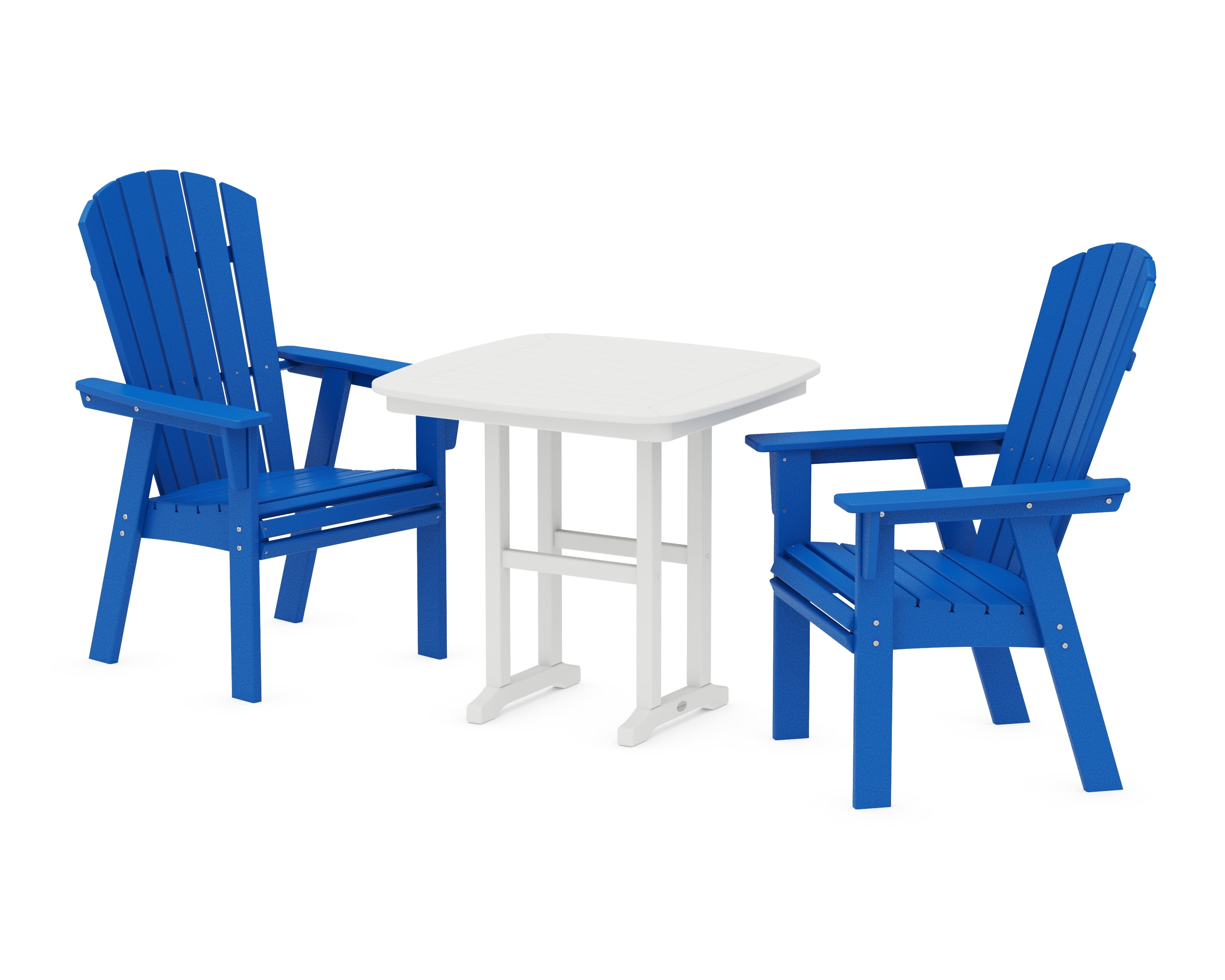 POLYWOOD Nautical Adirondack 3-Piece Dining Set in Pacific Blue / White