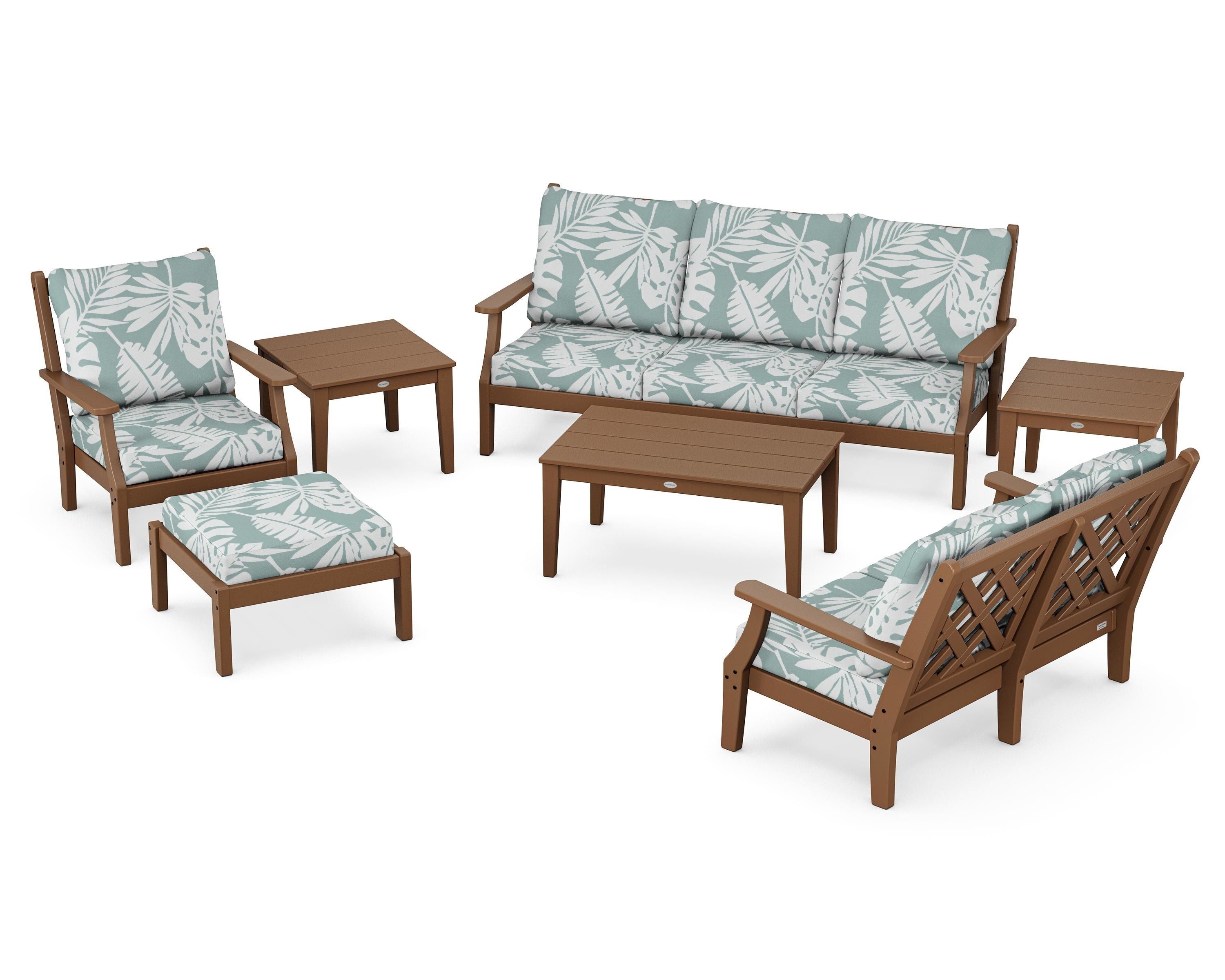 Country Living Wovendale 7-Piece Deep Seating Set in Teak / Leaf Glacier Spa