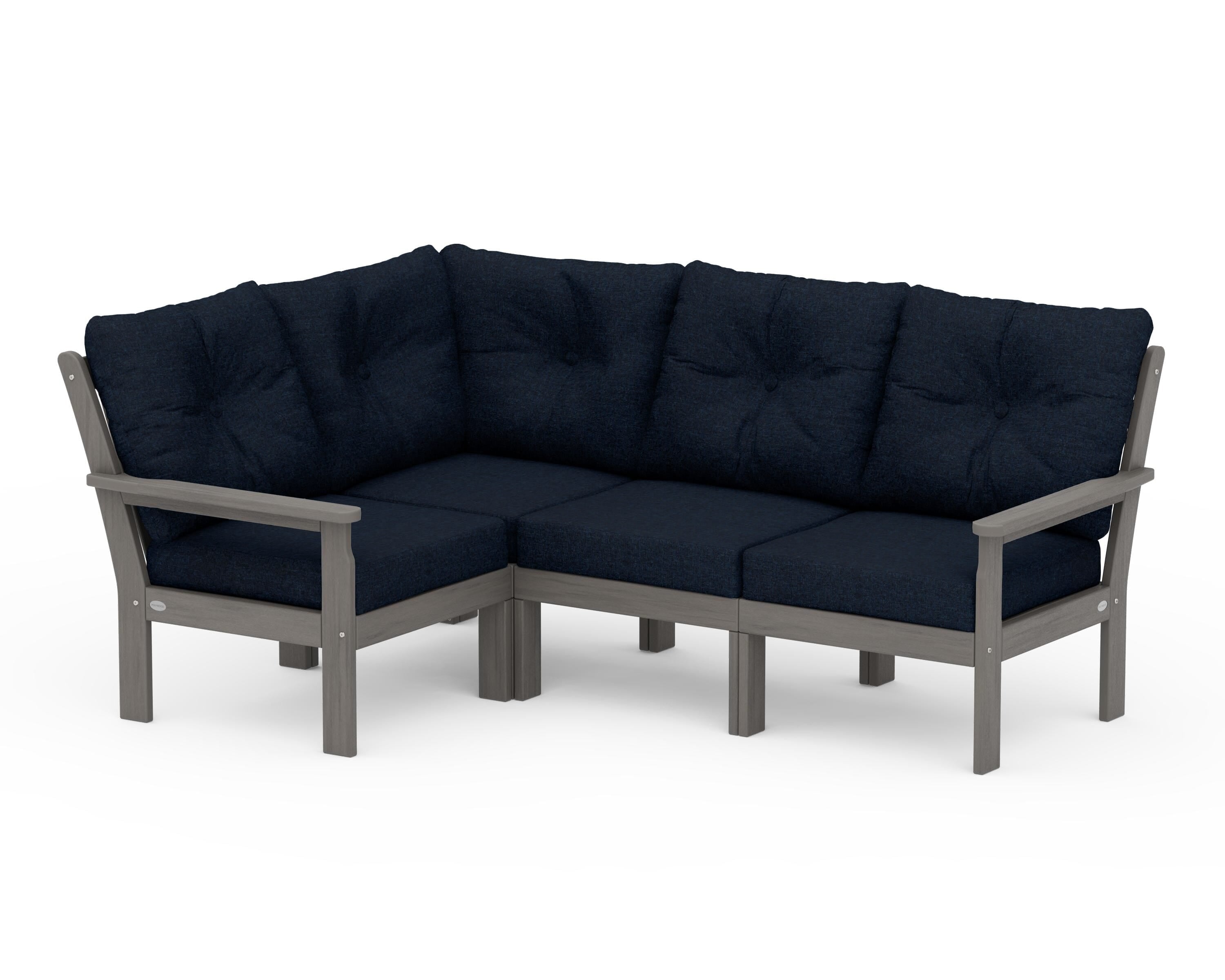 POLYWOOD Vineyard 4-Piece Sectional in Driftwood / Marine Indigo