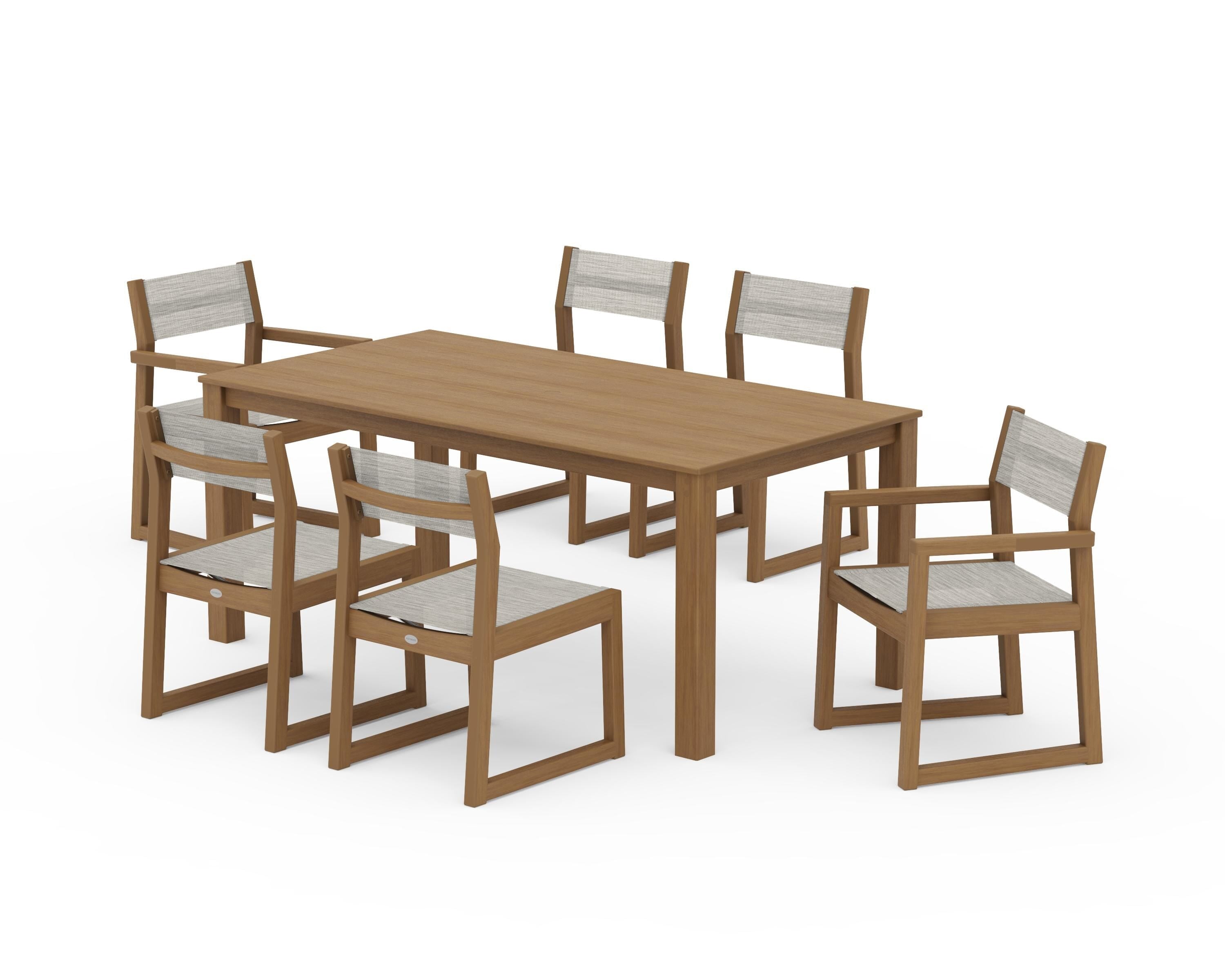 POLYWOOD EDGE Sling 7-Piece Parsons Dining Set in Natural / Birch Sling